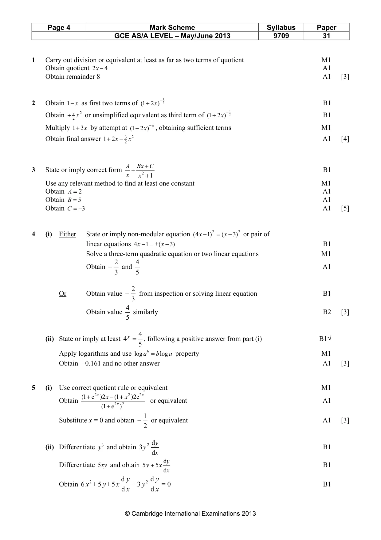Mark scheme, page 4 of 6