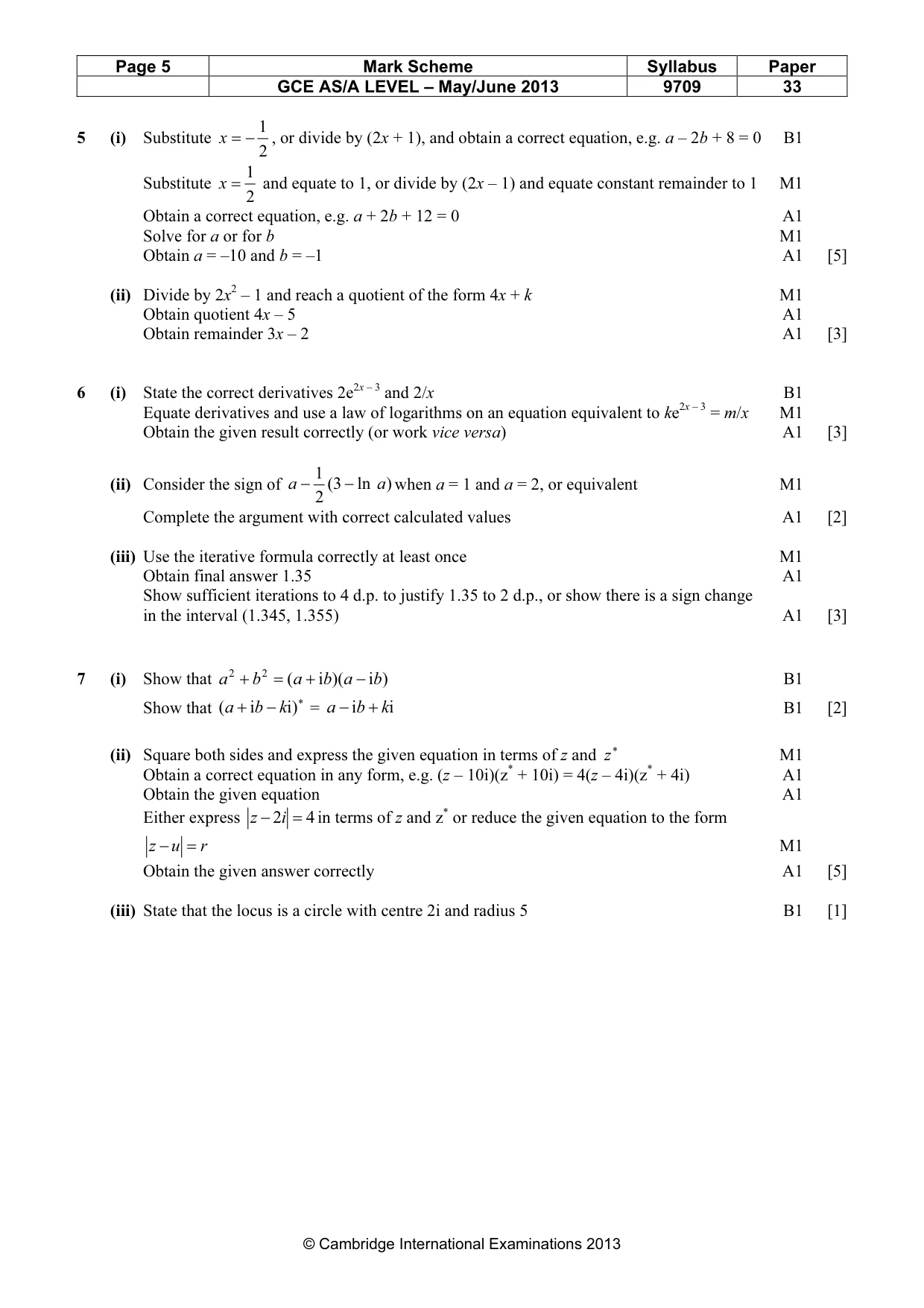 Mark scheme, page 5 of 7