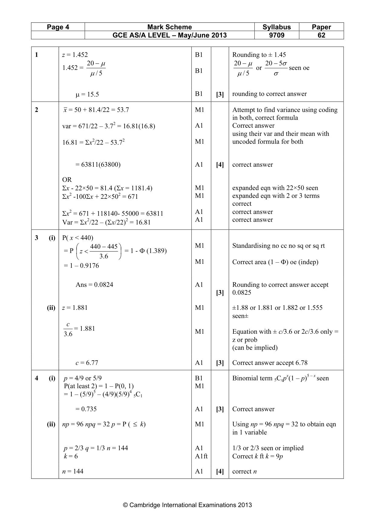 Mark scheme, page 4 of 6