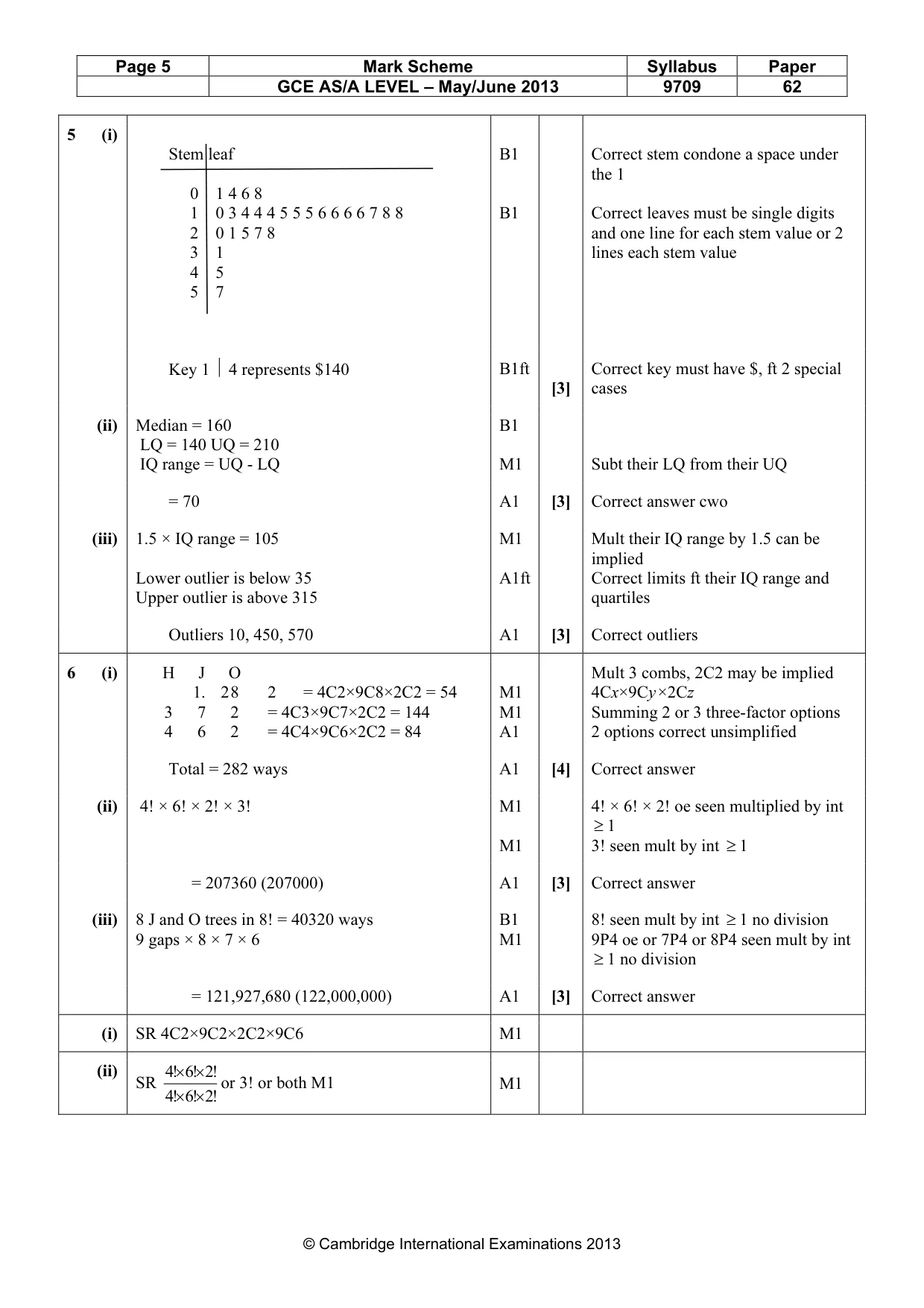 Mark scheme, page 5 of 6