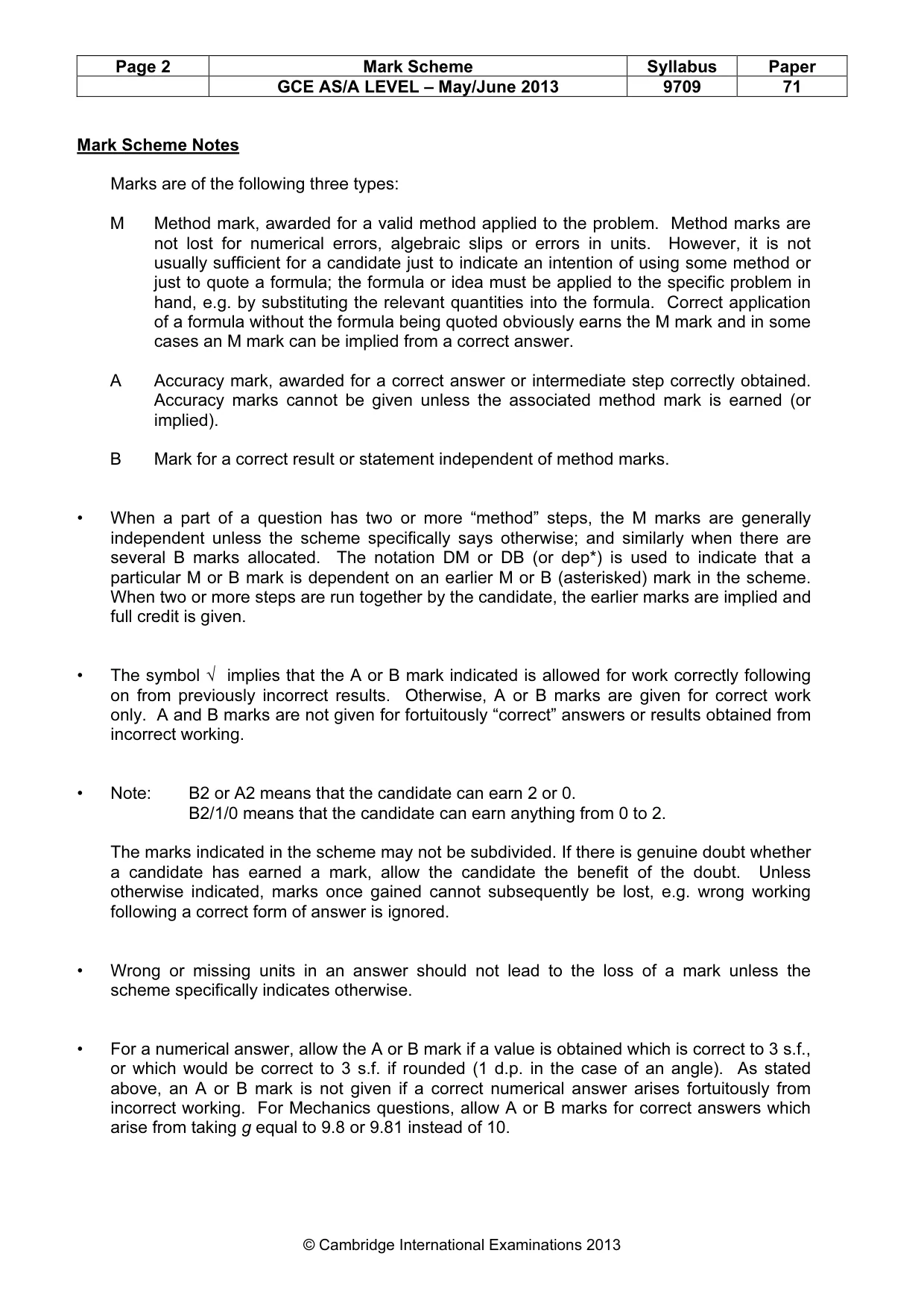Mark scheme, page 2 of 6