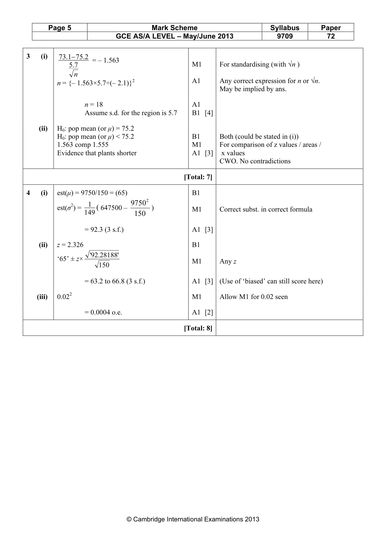 Mark scheme, page 5 of 7