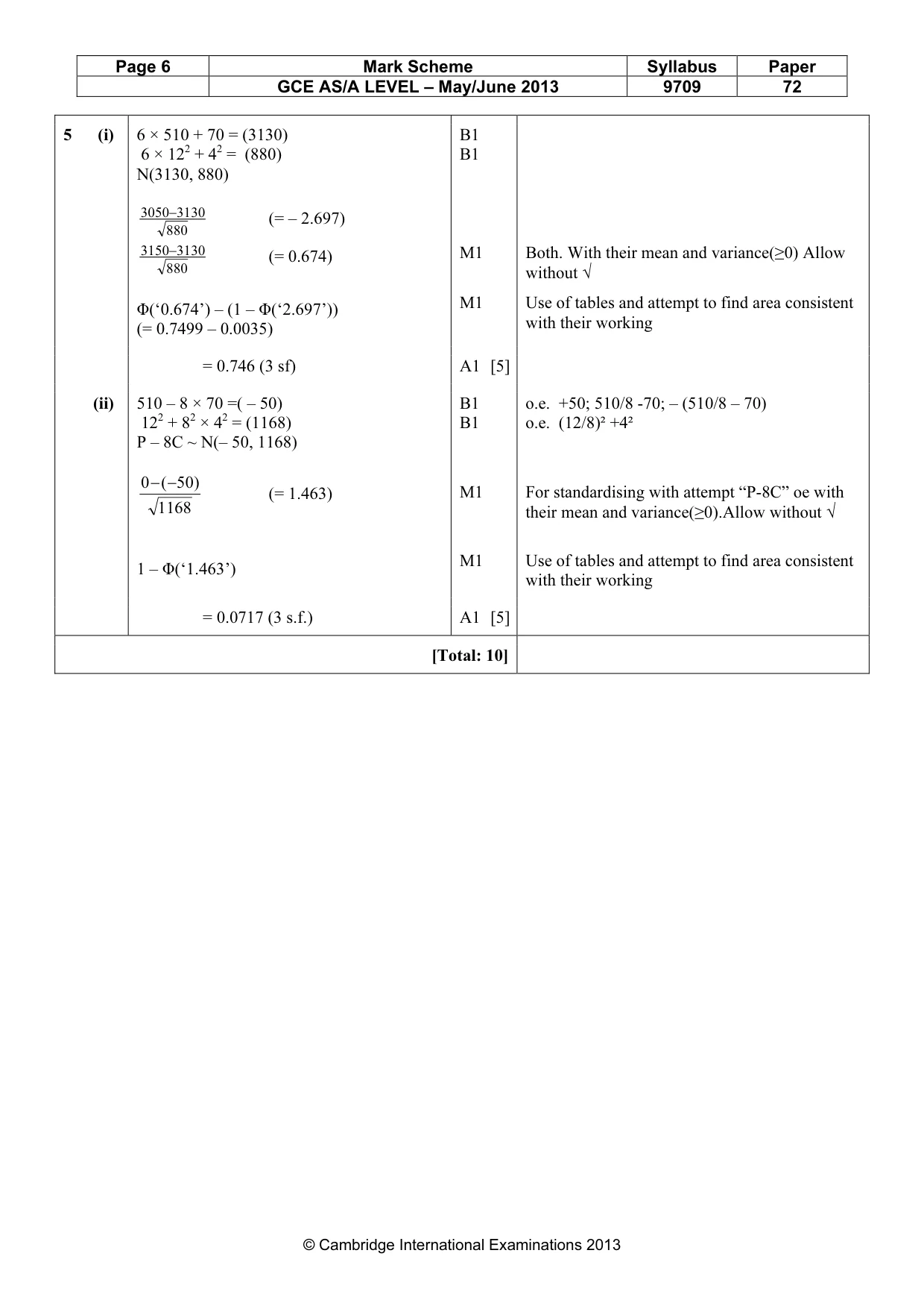 Mark scheme, page 6 of 7