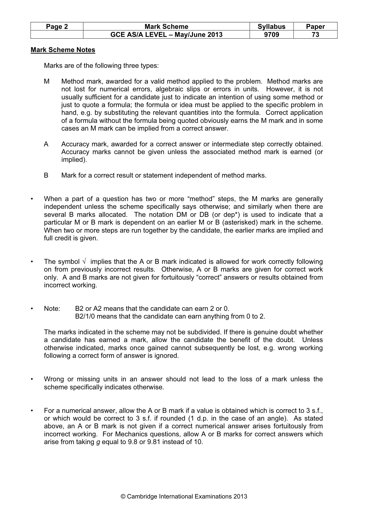 Mark scheme, page 2 of 6