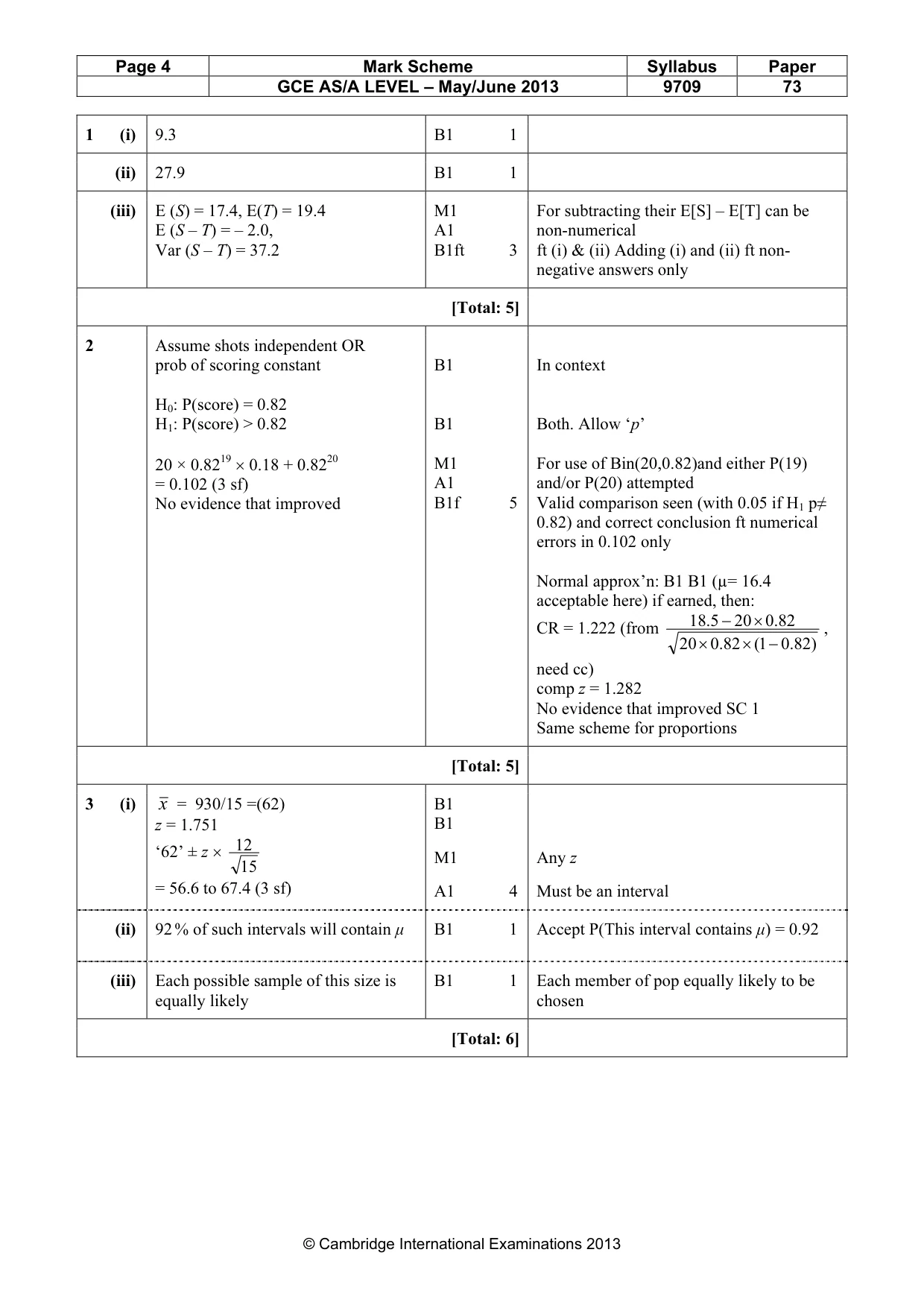 Mark scheme, page 4 of 6