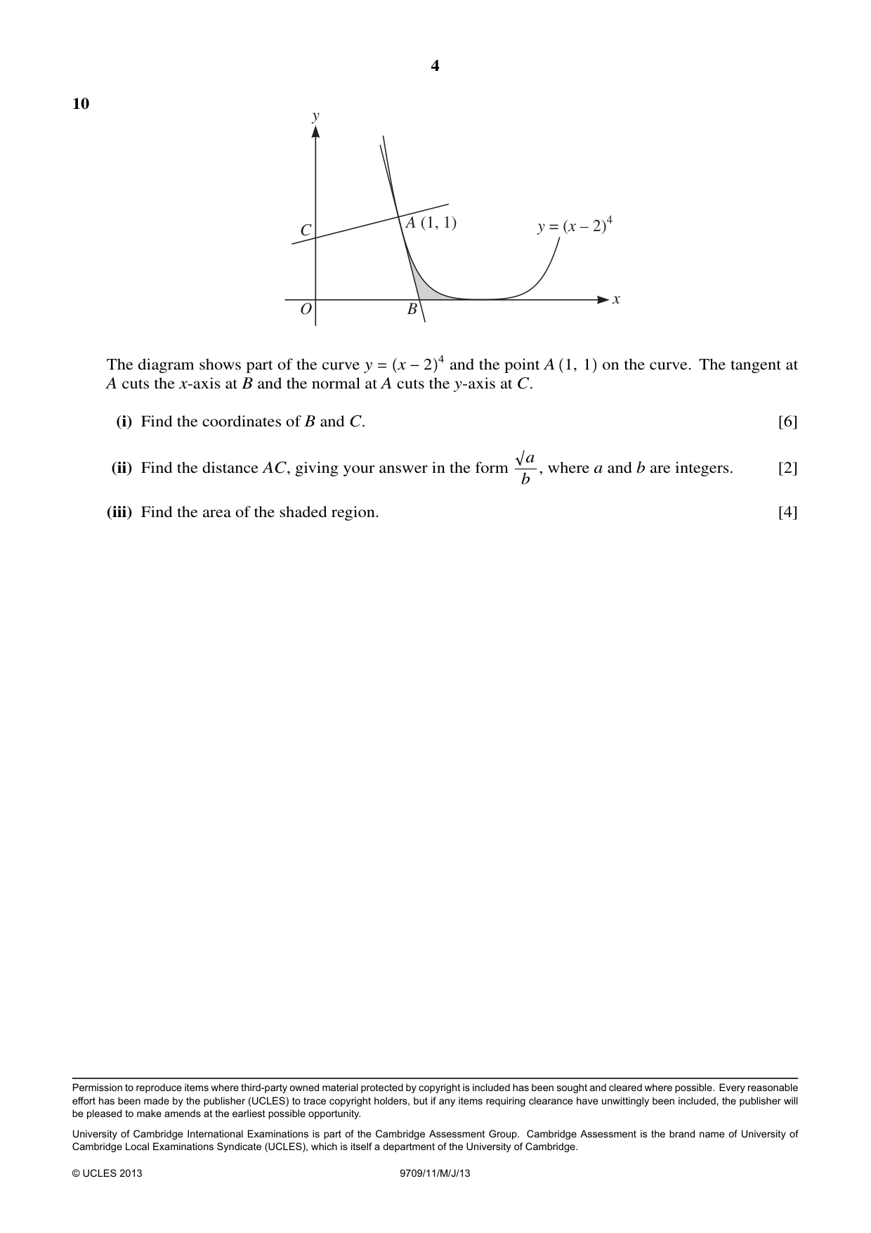 Cambridge A Level Mathematics 9709 2013 May/June Paper 1 · Variant 1 question paper, page 4 of 4