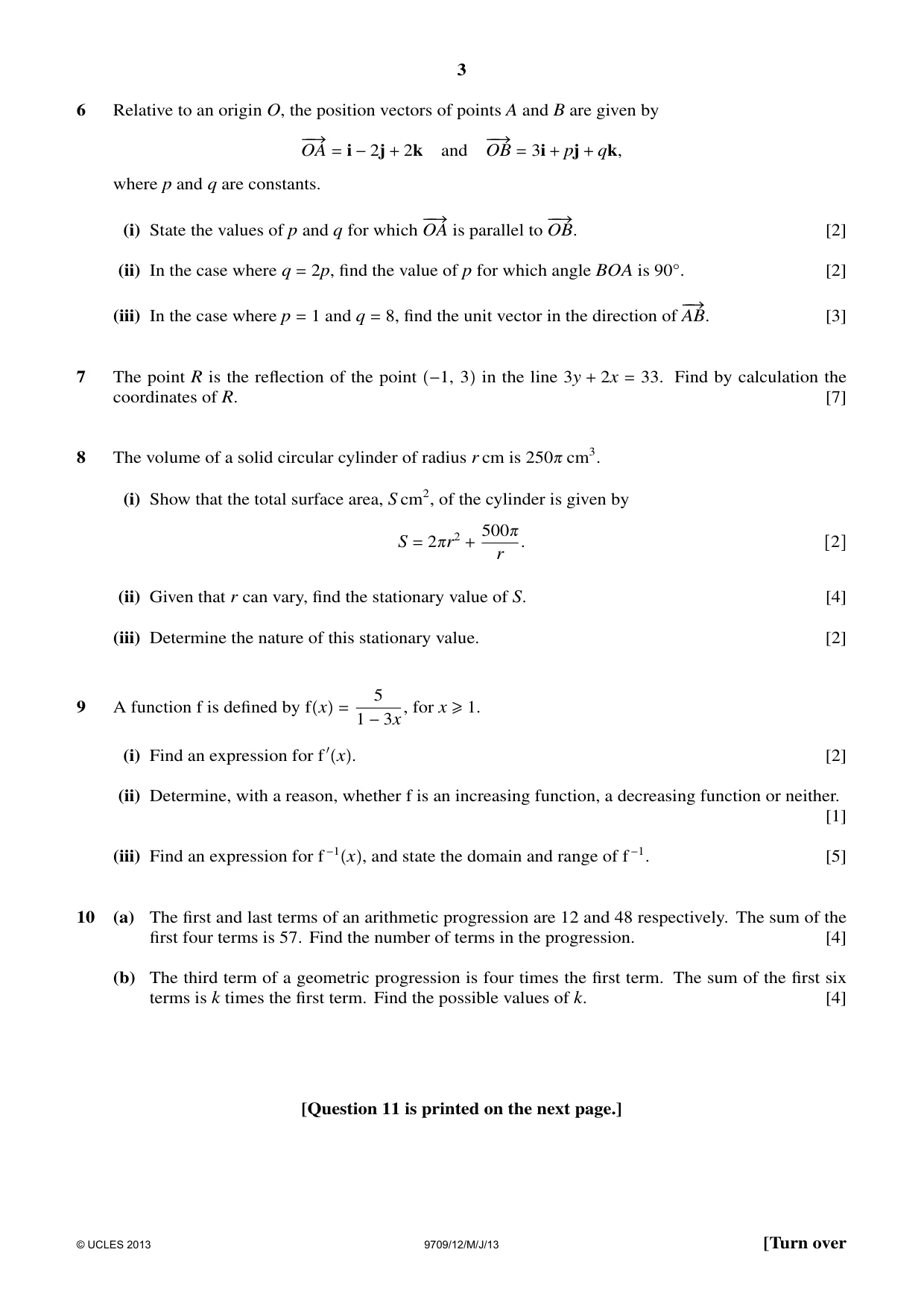 Cambridge A Level Mathematics 9709 2013 May/June Paper 1 · Variant 2 question paper, page 3 of 4