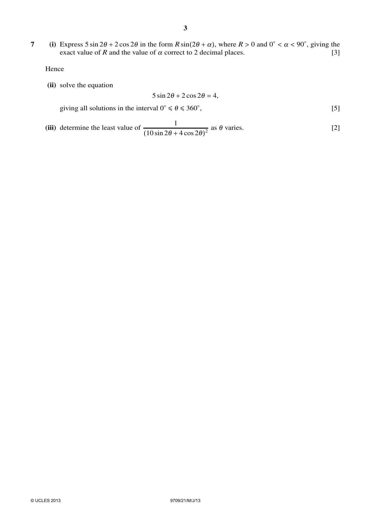 Cambridge A Level Mathematics 9709 2013 May/June Paper 2 · Variant 1 question paper, page 3 of 4