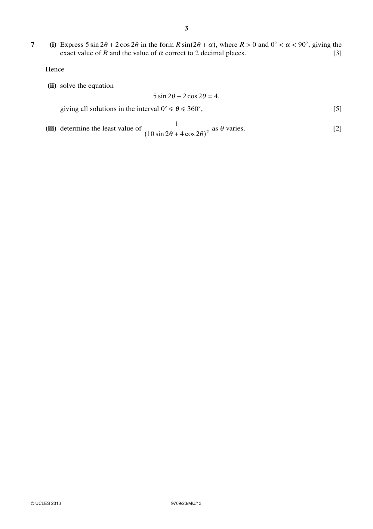 Cambridge A Level Mathematics 9709 2013 May/June Paper 2 · Variant 3 question paper, page 3 of 4