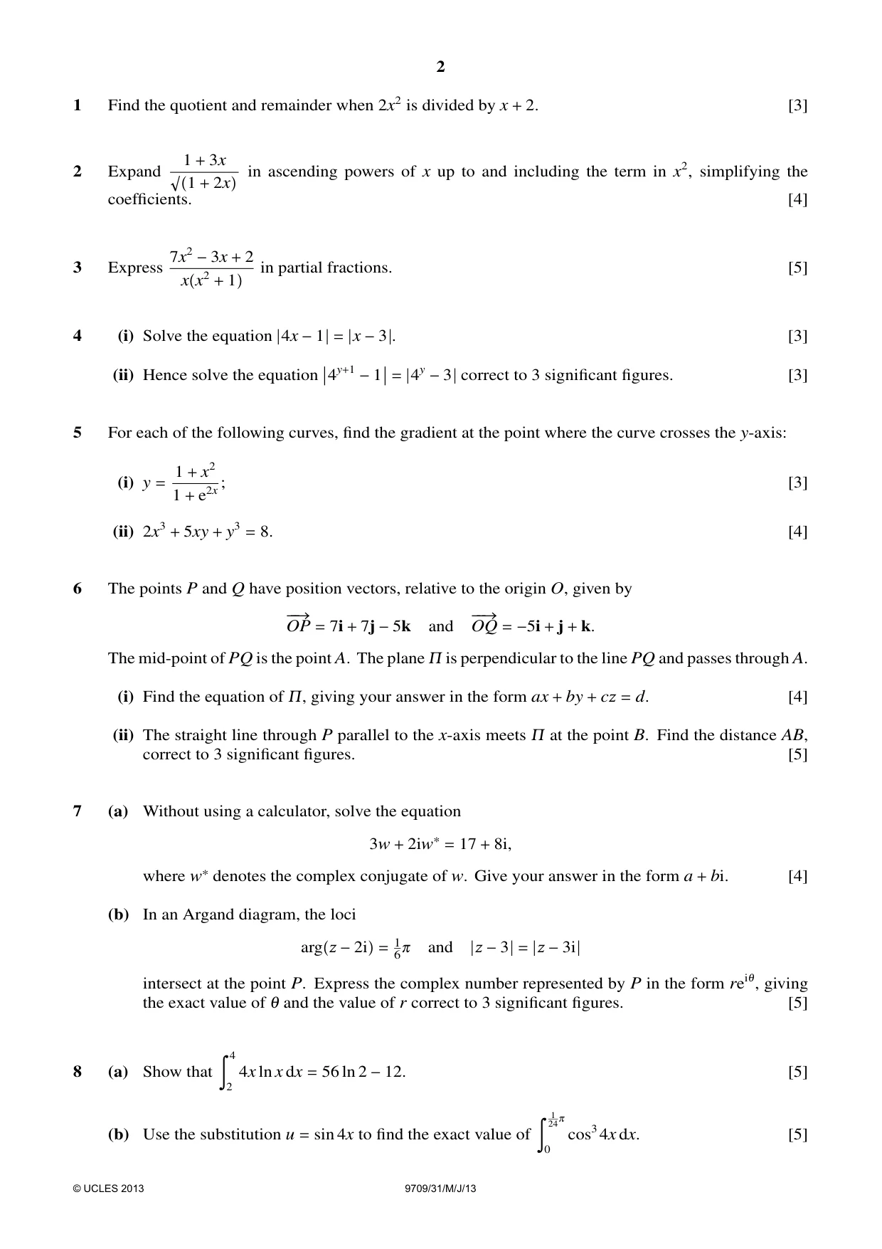 Cambridge A Level Mathematics 9709 2013 May/June Paper 3 · Variant 1 question paper, page 2 of 4