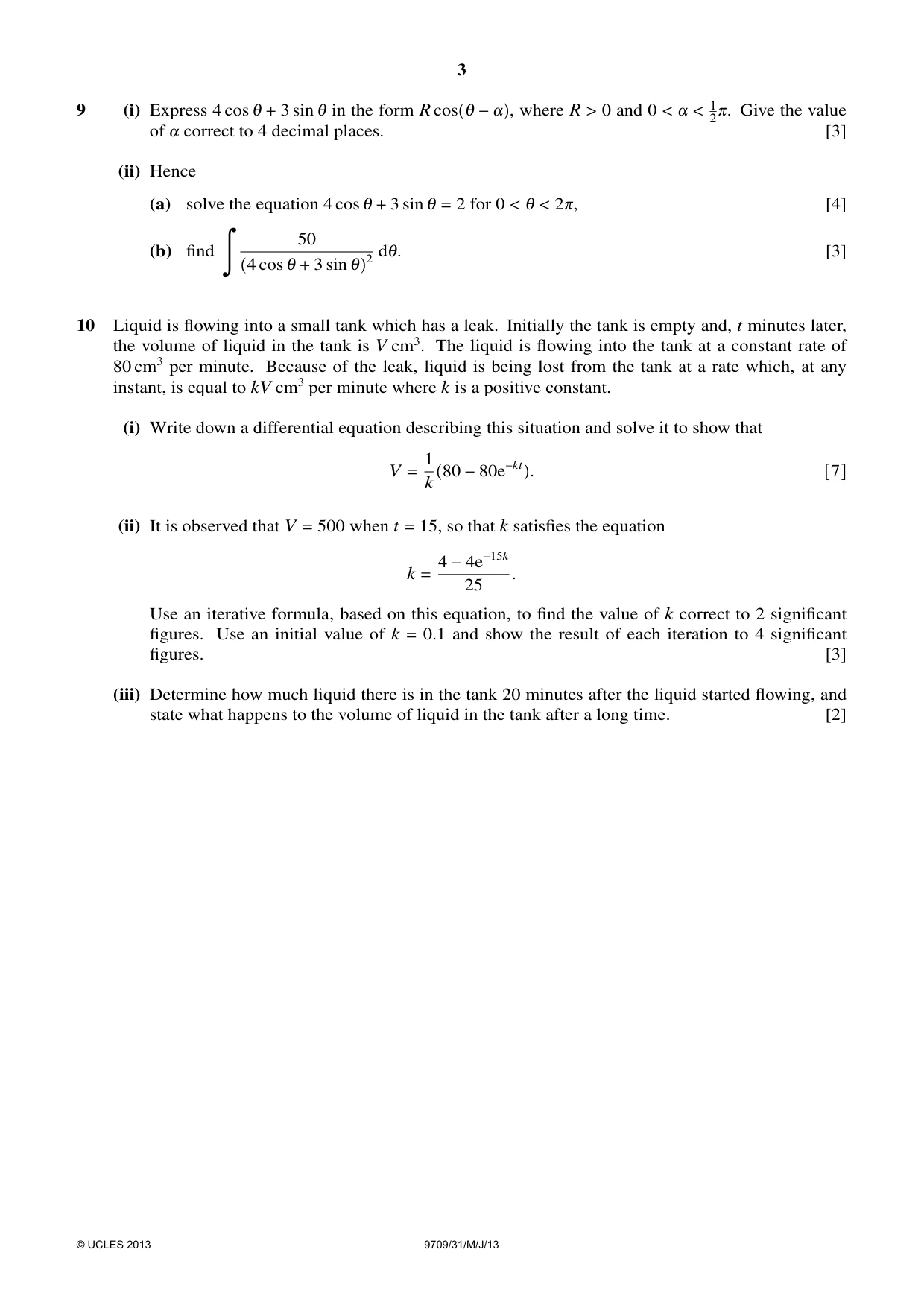 Cambridge A Level Mathematics 9709 2013 May/June Paper 3 · Variant 1 question paper, page 3 of 4