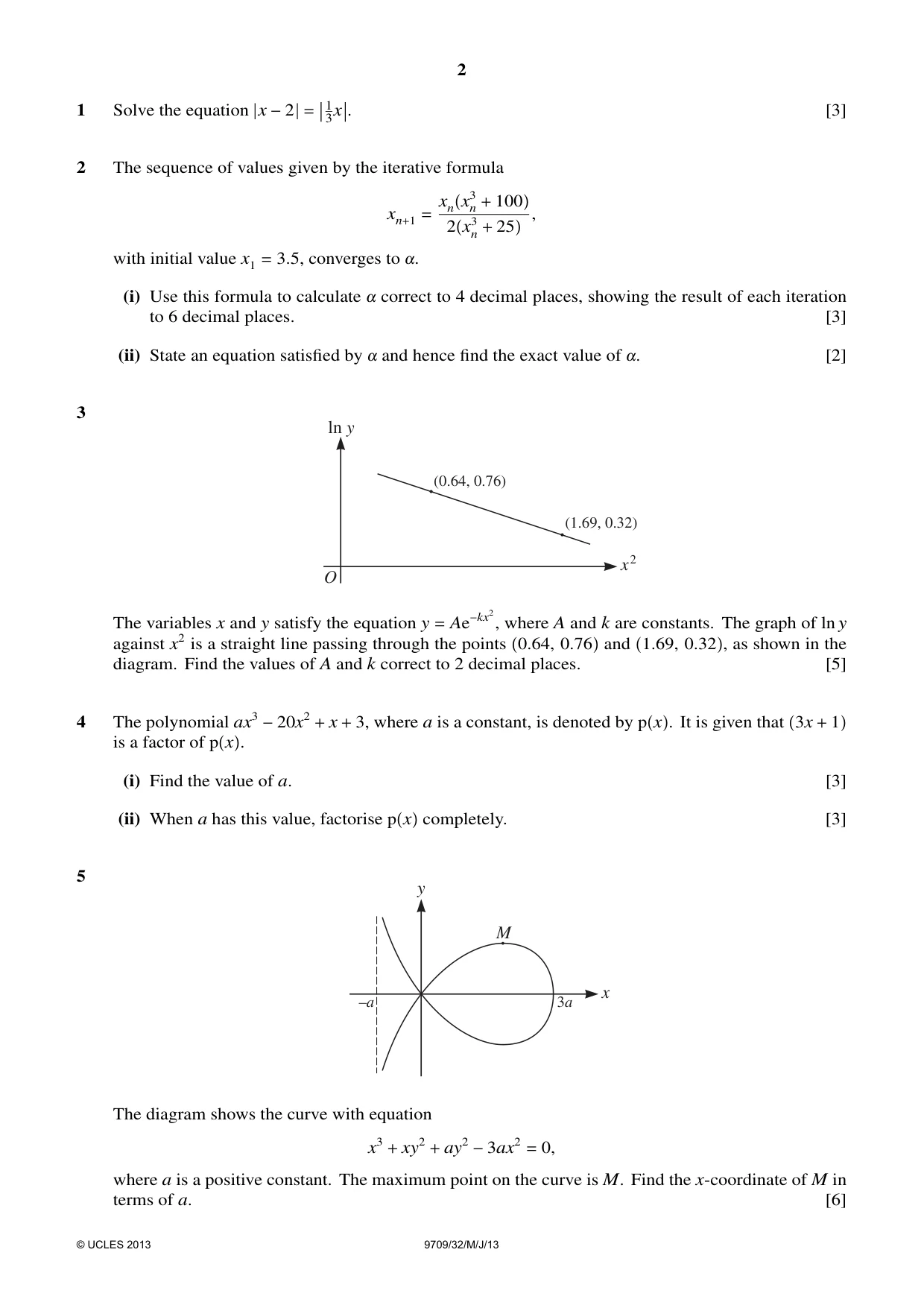 Cambridge A Level Mathematics 9709 2013 May/June Paper 3 · Variant 2 question paper, page 2 of 4