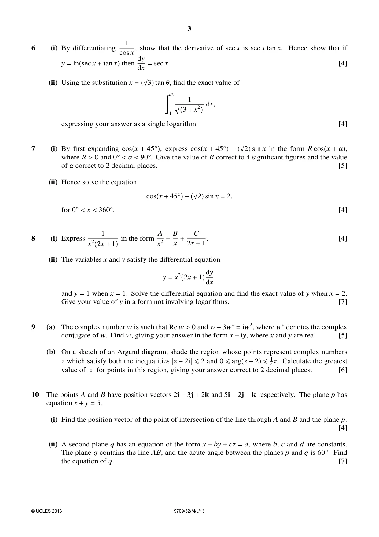 Cambridge A Level Mathematics 9709 2013 May/June Paper 3 · Variant 2 question paper, page 3 of 4