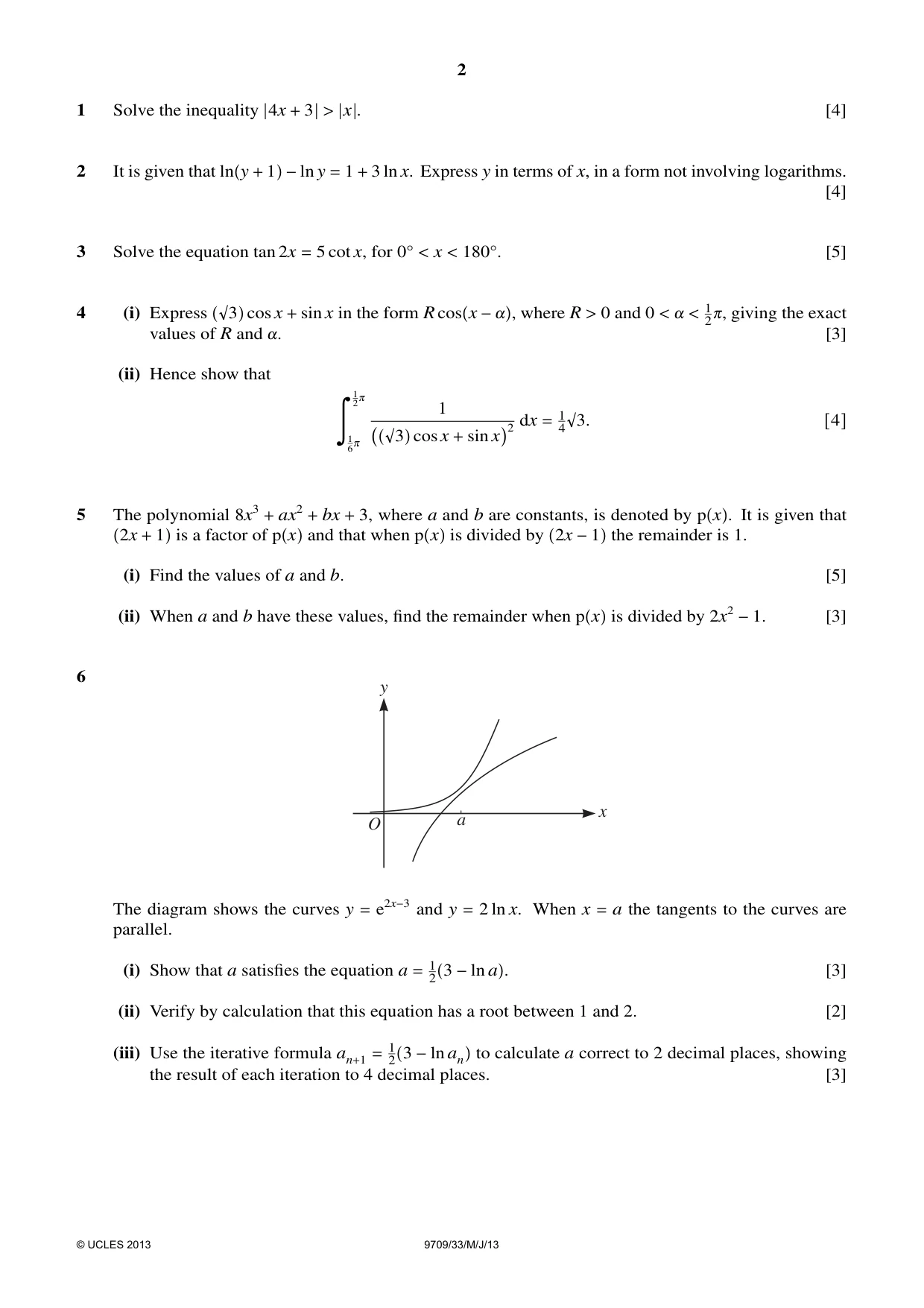 Cambridge A Level Mathematics 9709 2013 May/June Paper 3 · Variant 3 question paper, page 2 of 4