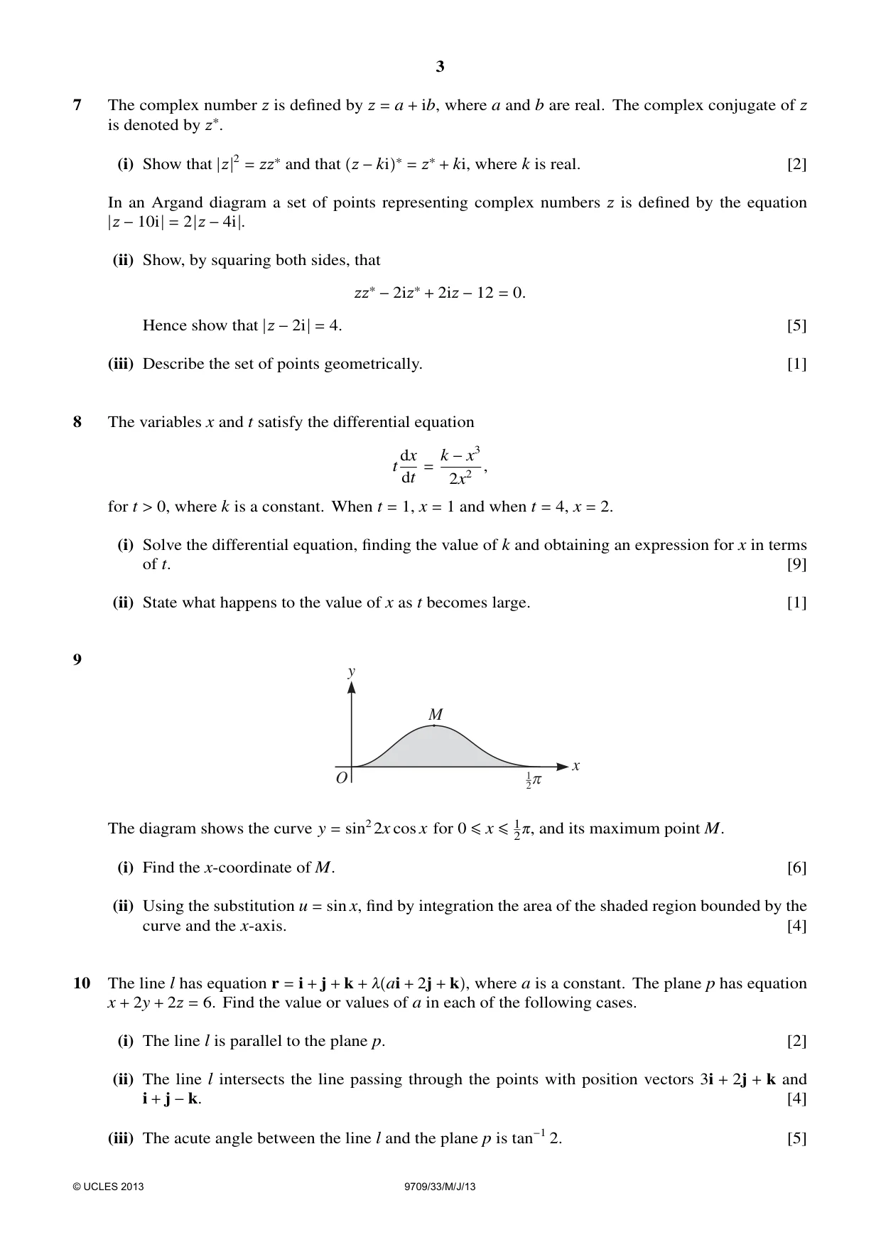 Cambridge A Level Mathematics 9709 2013 May/June Paper 3 · Variant 3 question paper, page 3 of 4