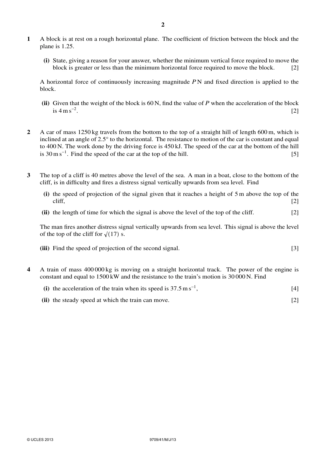 Cambridge A Level Mathematics 9709 2013 May/June Paper 4 · Variant 1 question paper, page 2 of 4