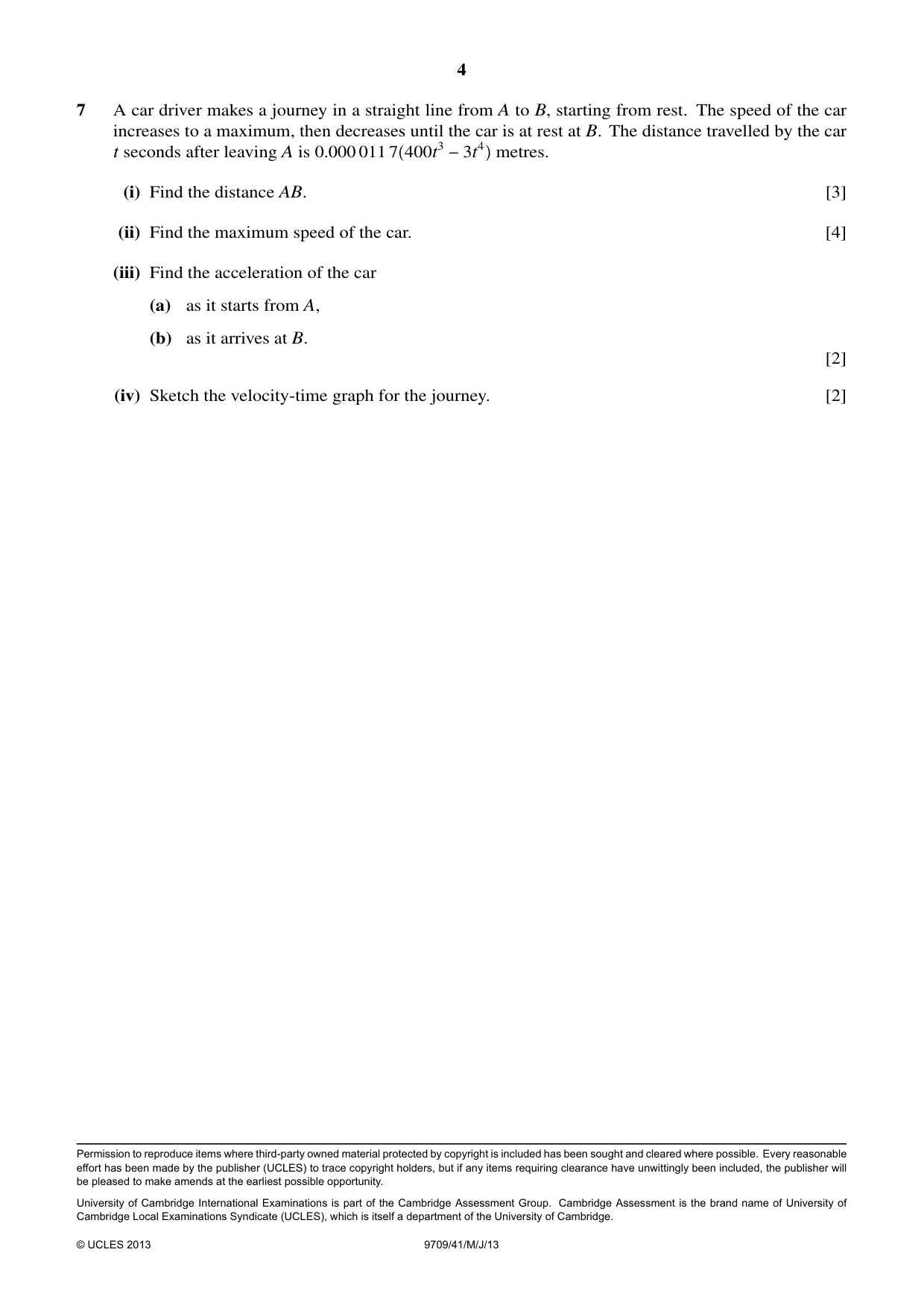 Cambridge A Level Mathematics 9709 2013 May/June Paper 4 · Variant 1 question paper, page 4 of 4