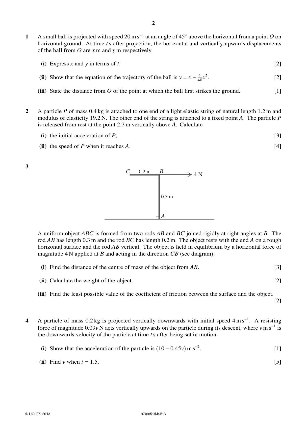 Cambridge A Level Mathematics 9709 2013 May/June Paper 5 · Variant 1 question paper, page 2 of 4