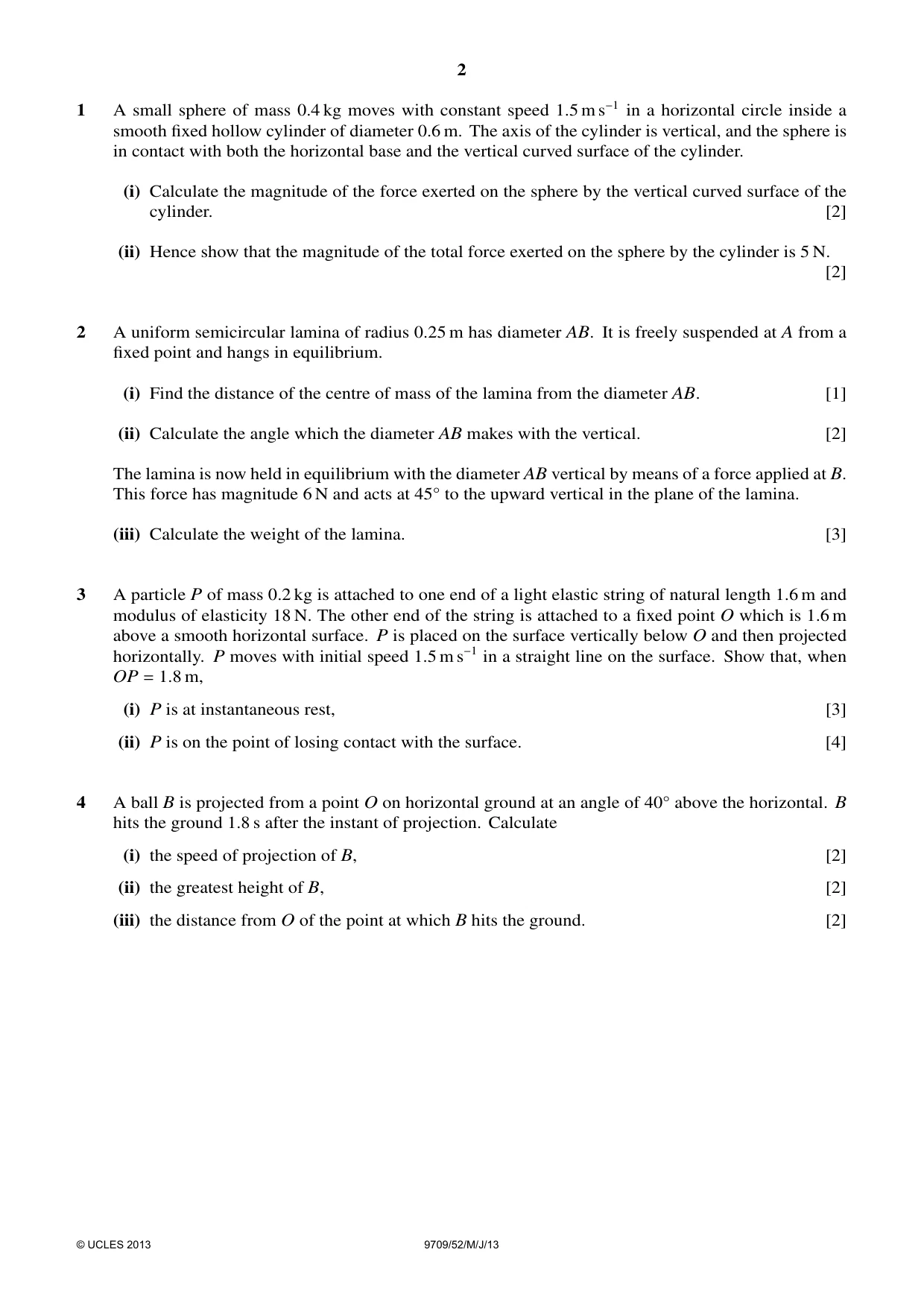 Cambridge A Level Mathematics 9709 2013 May/June Paper 5 · Variant 2 question paper, page 2 of 4