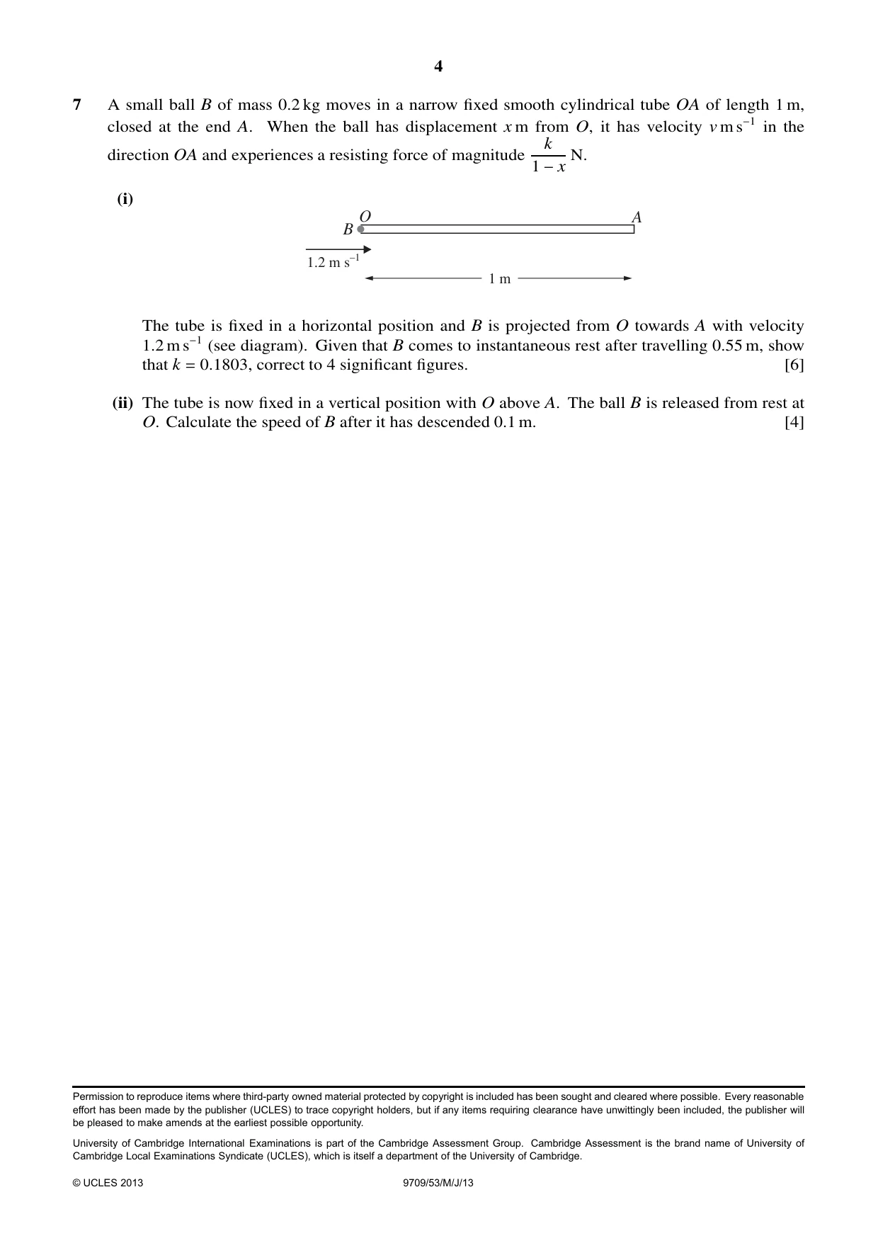 Cambridge A Level Mathematics 9709 2013 May/June Paper 5 · Variant 3 question paper, page 4 of 4