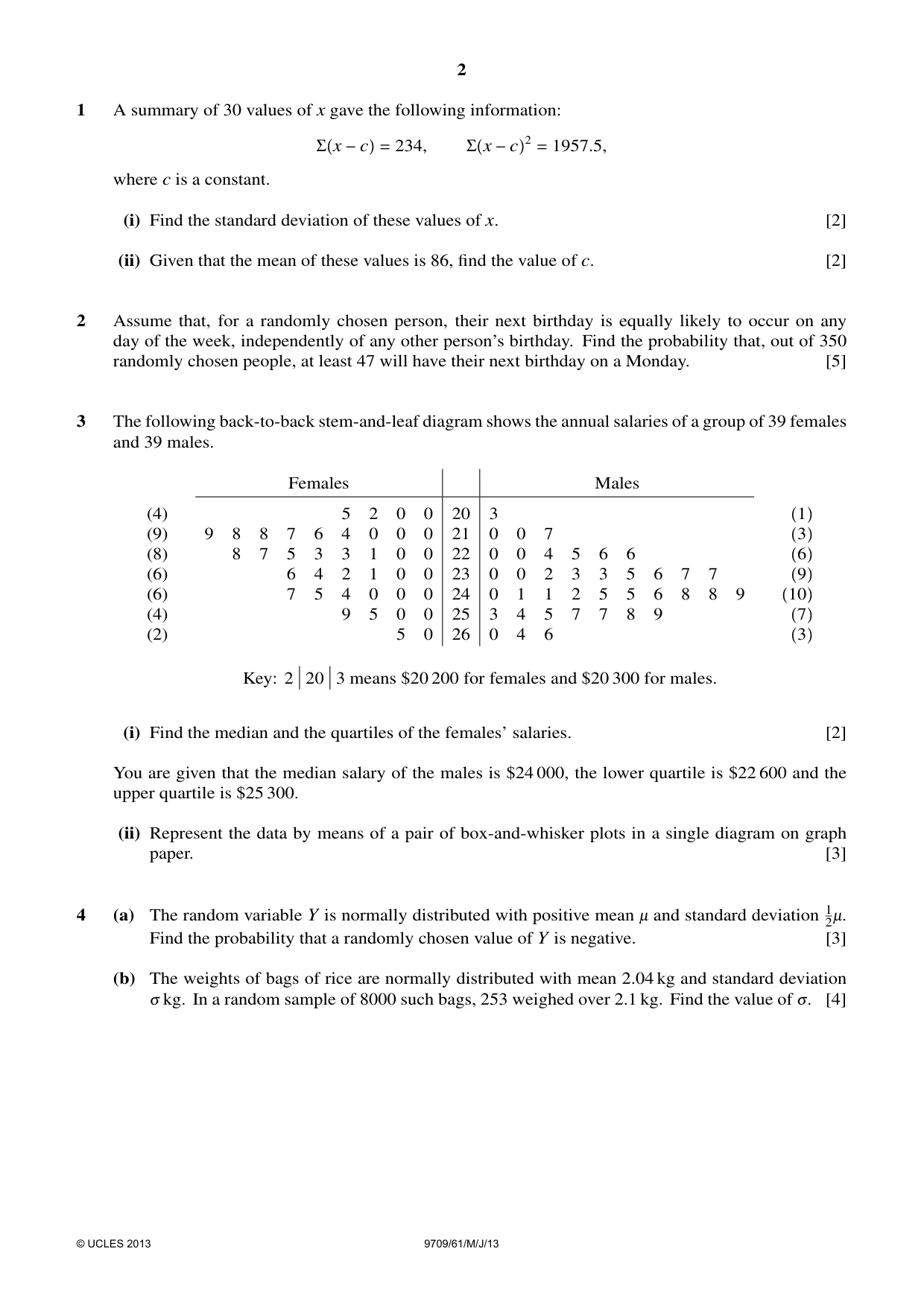 Cambridge A Level Mathematics 9709 2013 May/June Paper 6 · Variant 1 question paper, page 2 of 4