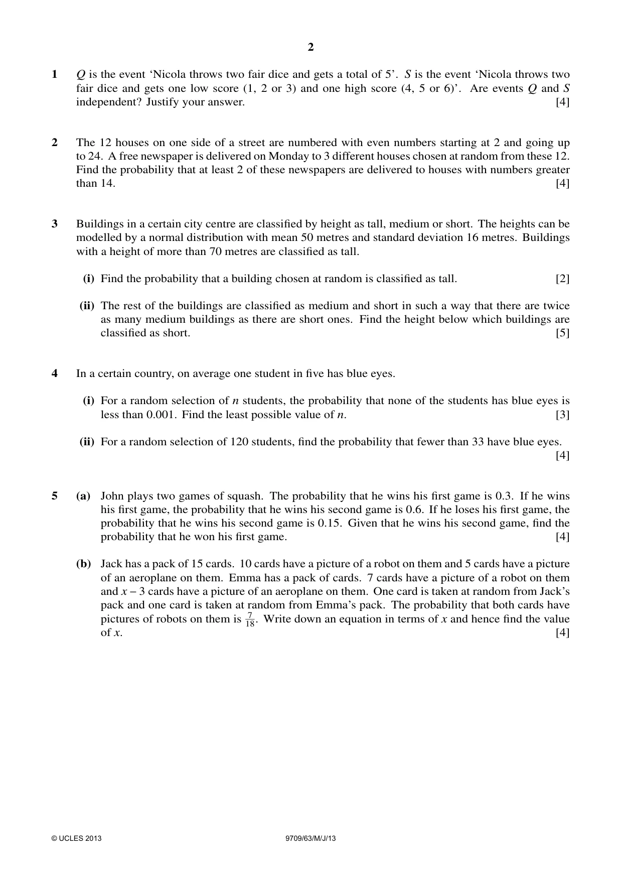 Cambridge A Level Mathematics 9709 2013 May/June Paper 6 · Variant 3 question paper, page 2 of 4