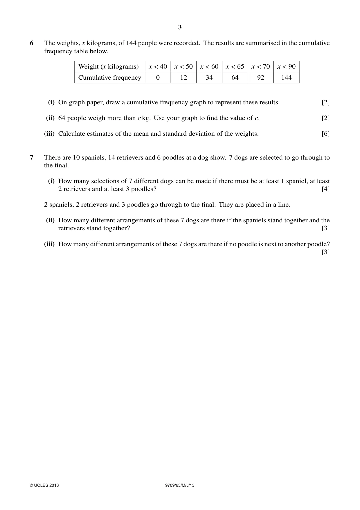 Cambridge A Level Mathematics 9709 2013 May/June Paper 6 · Variant 3 question paper, page 3 of 4
