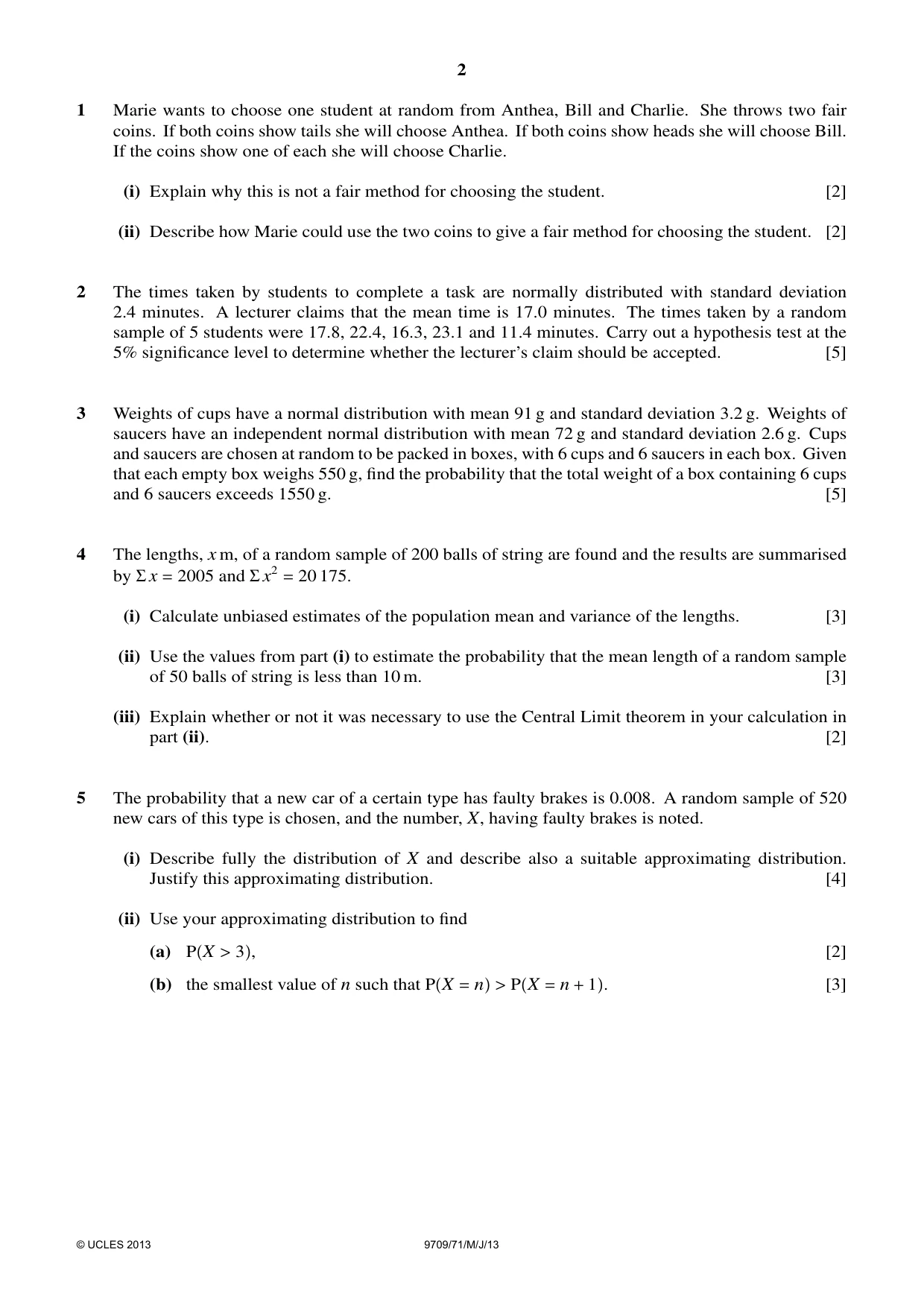Cambridge A Level Mathematics 9709 2013 May/June Paper 7 · Variant 1 question paper, page 2 of 4