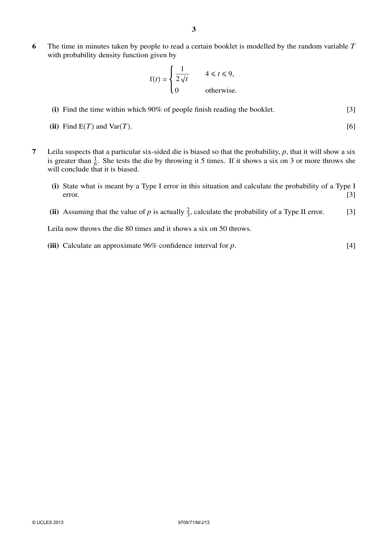 Cambridge A Level Mathematics 9709 2013 May/June Paper 7 · Variant 1 question paper, page 3 of 4