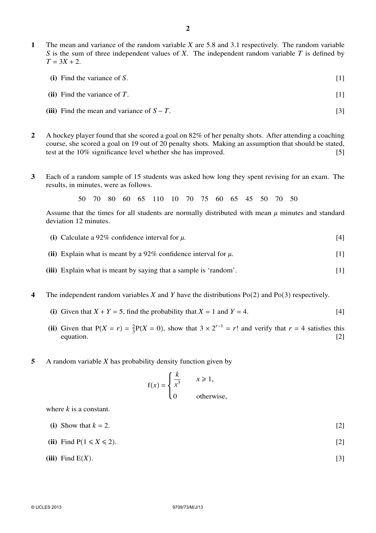 Cambridge A Level Mathematics 9709 2013 May/June Paper 7 · Variant 3 question paper, page 2 of 4