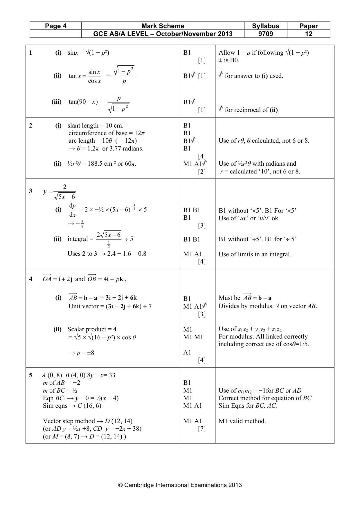Mark scheme, page 4 of 6