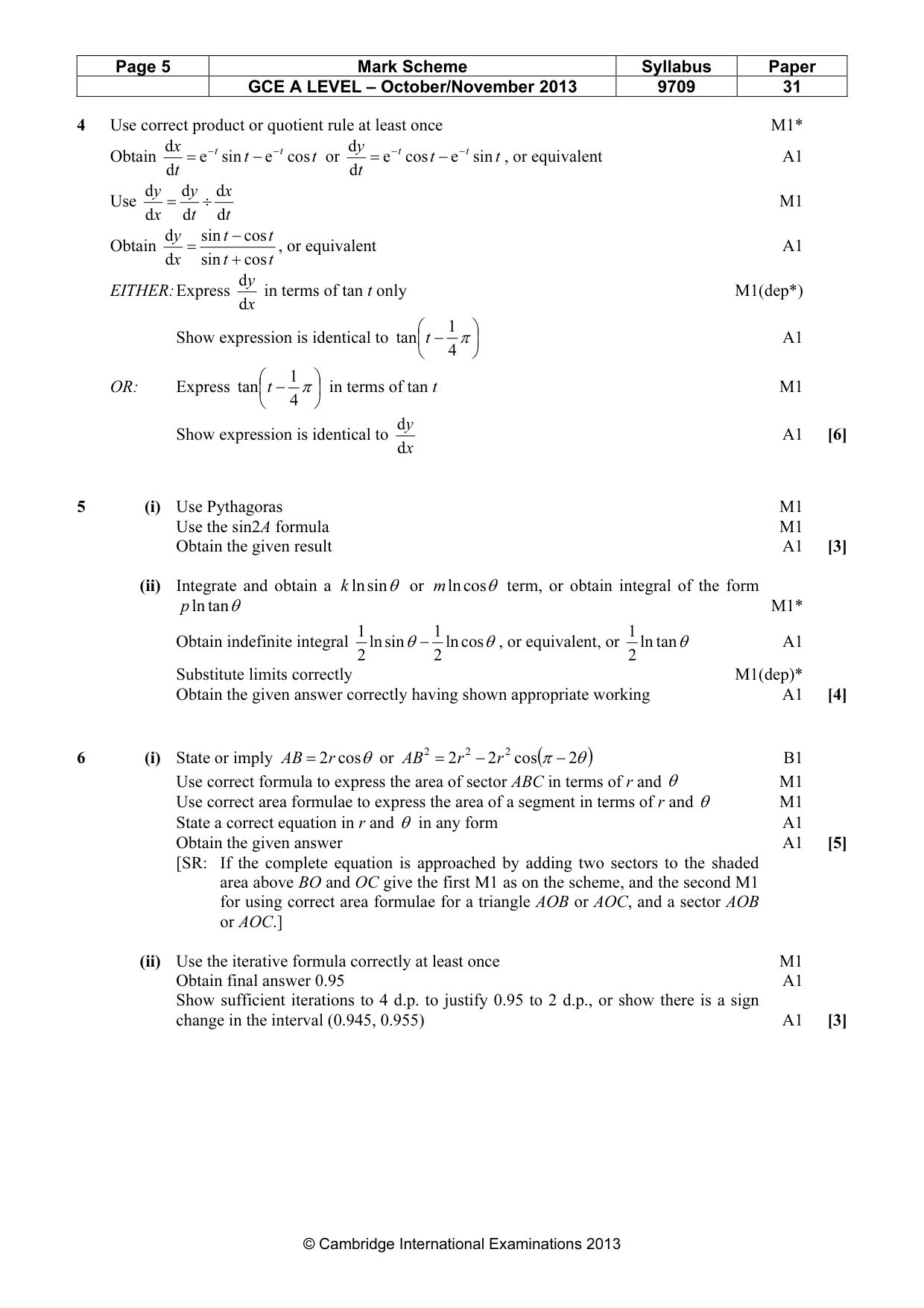 Mark scheme, page 5 of 9