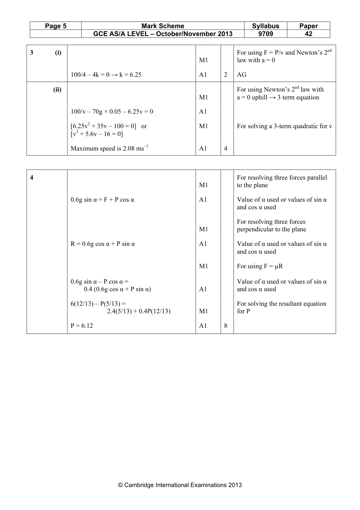 Mark scheme, page 5 of 9