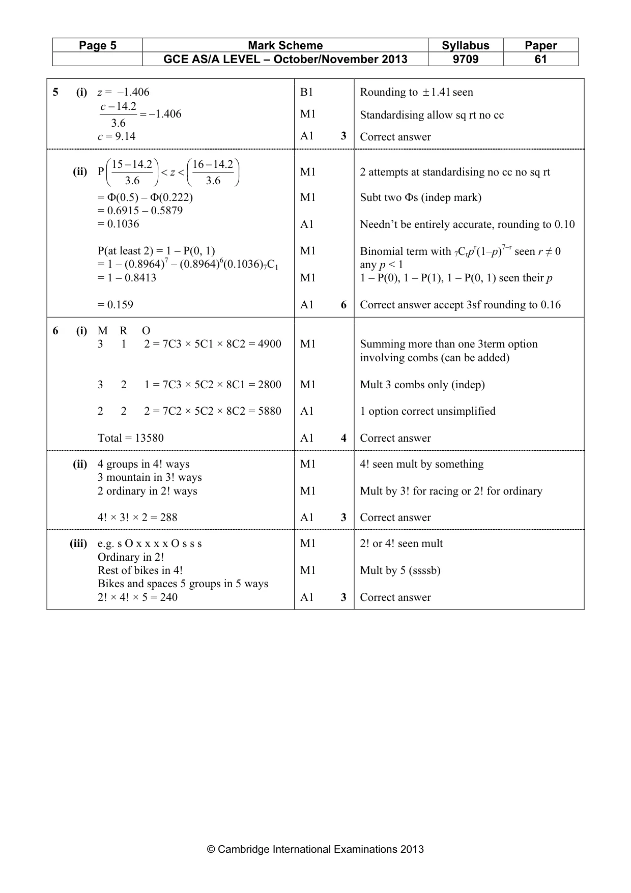Mark scheme, page 5 of 6
