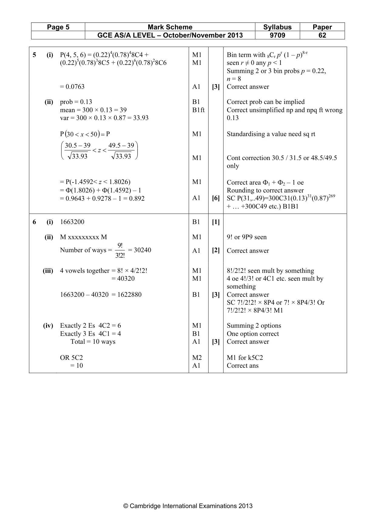 Mark scheme, page 5 of 6