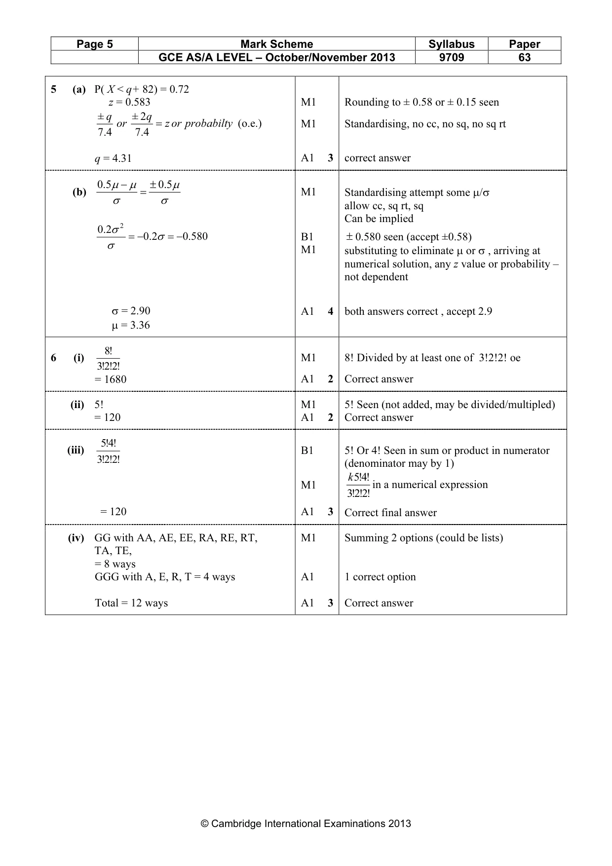 Mark scheme, page 5 of 6