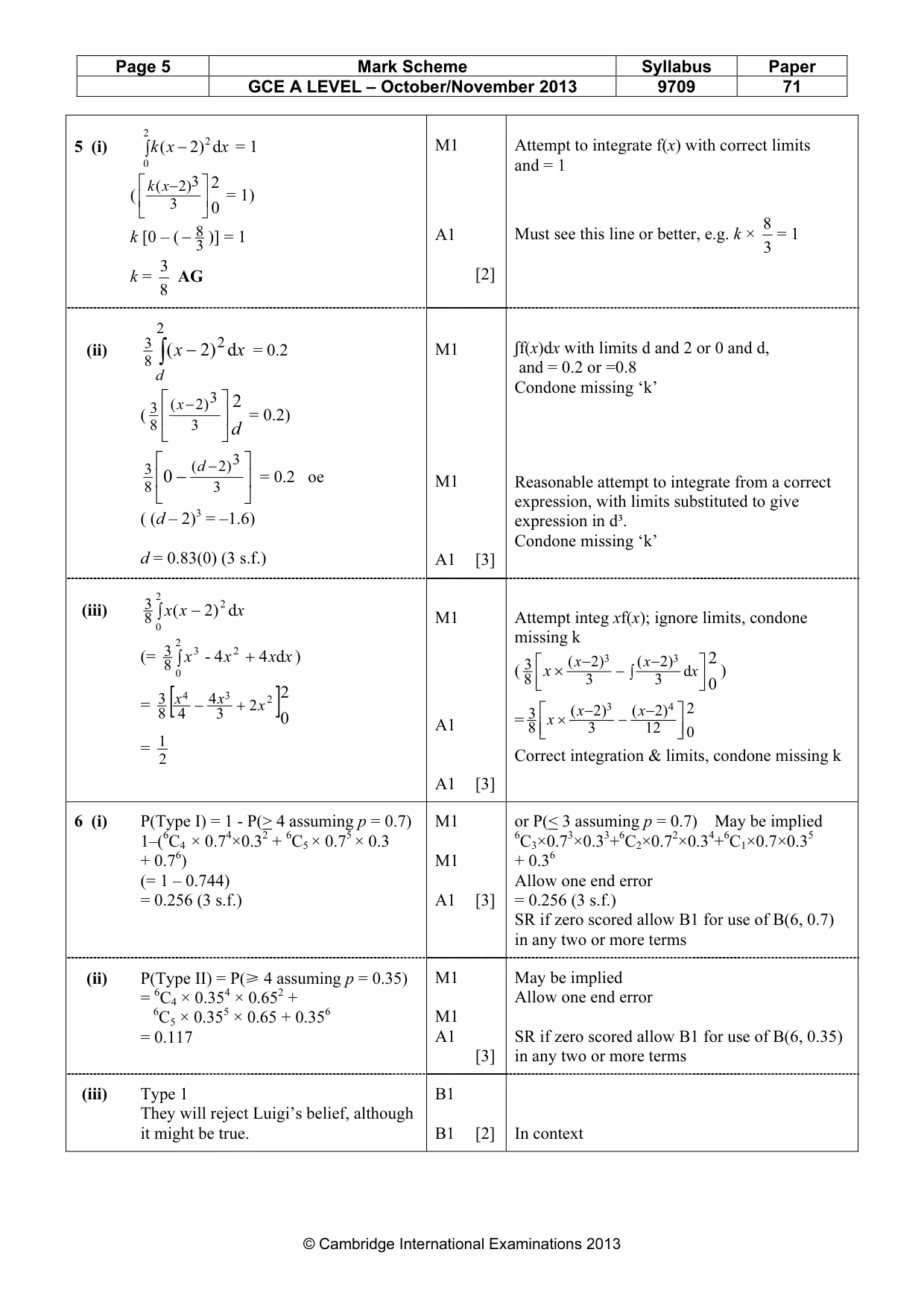 Mark scheme, page 5 of 6