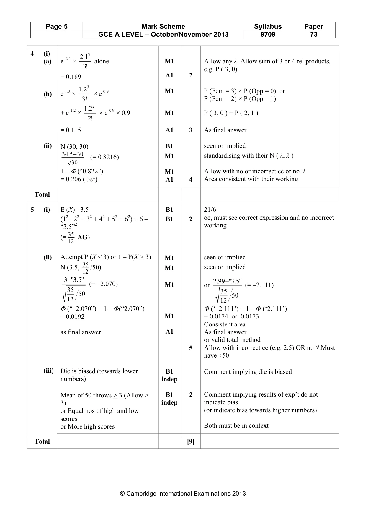 Mark scheme, page 5 of 6