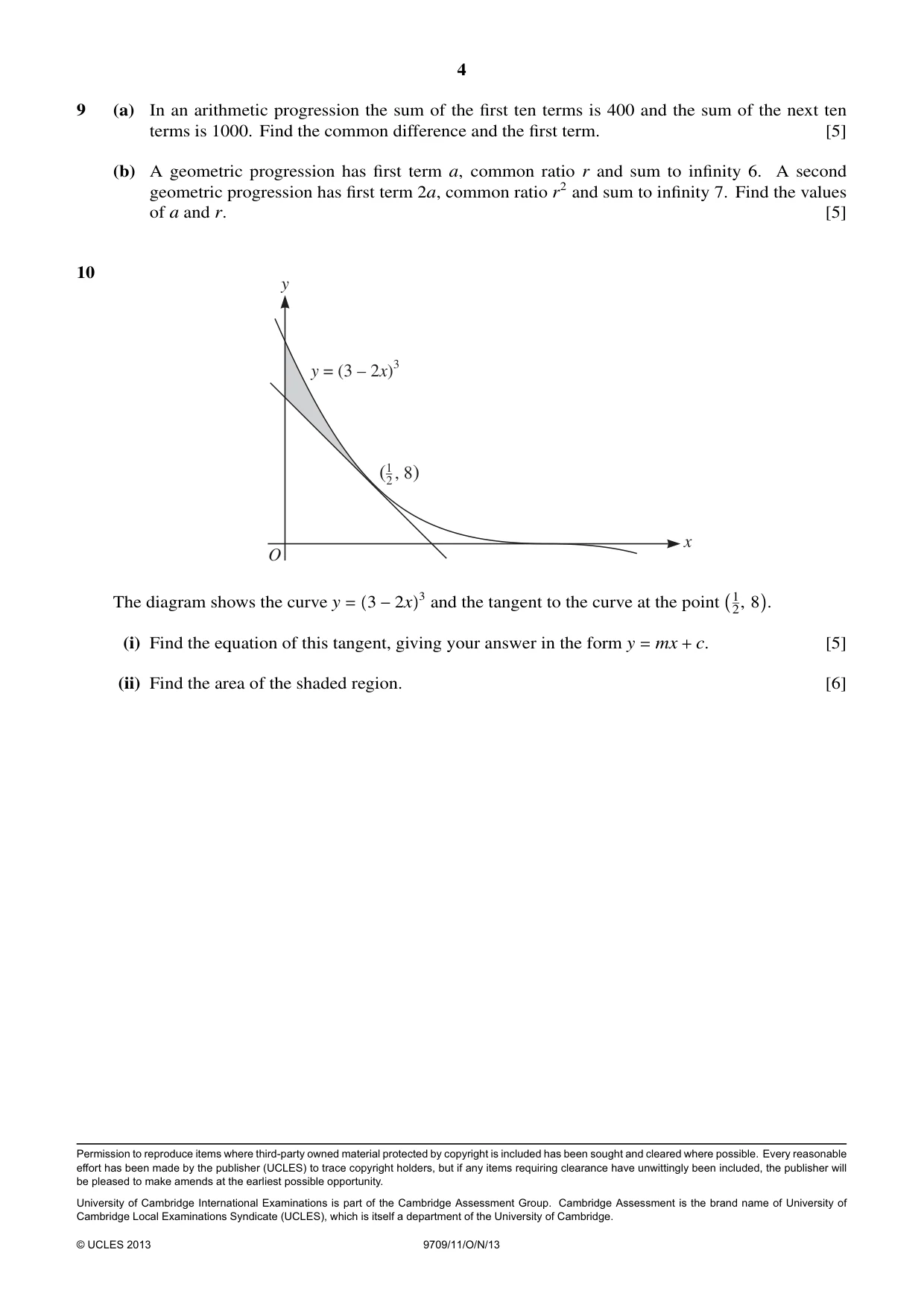 Cambridge A Level Mathematics 9709 2013 Oct/Nov Paper 1 · Variant 1 question paper, page 4 of 4