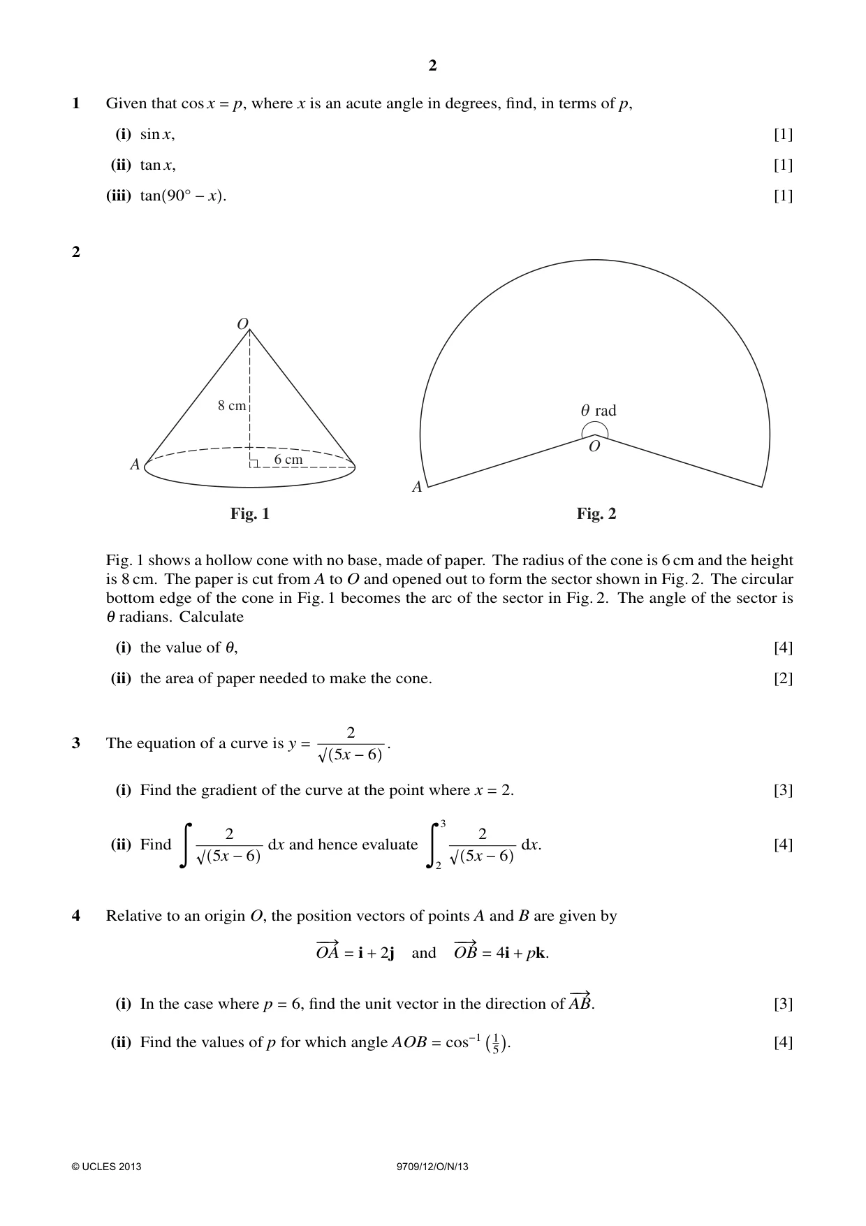 Cambridge A Level Mathematics 9709 2013 Oct/Nov Paper 1 · Variant 2 question paper, page 2 of 4