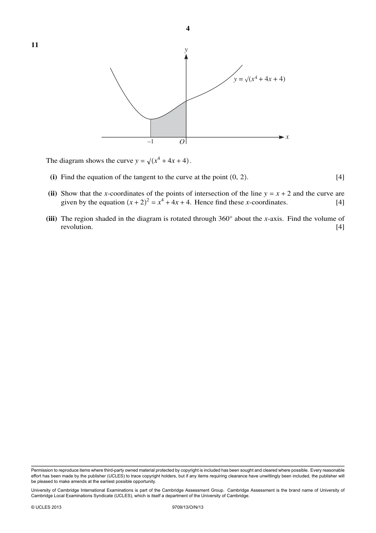 Cambridge A Level Mathematics 9709 2013 Oct/Nov Paper 1 · Variant 3 question paper, page 4 of 4