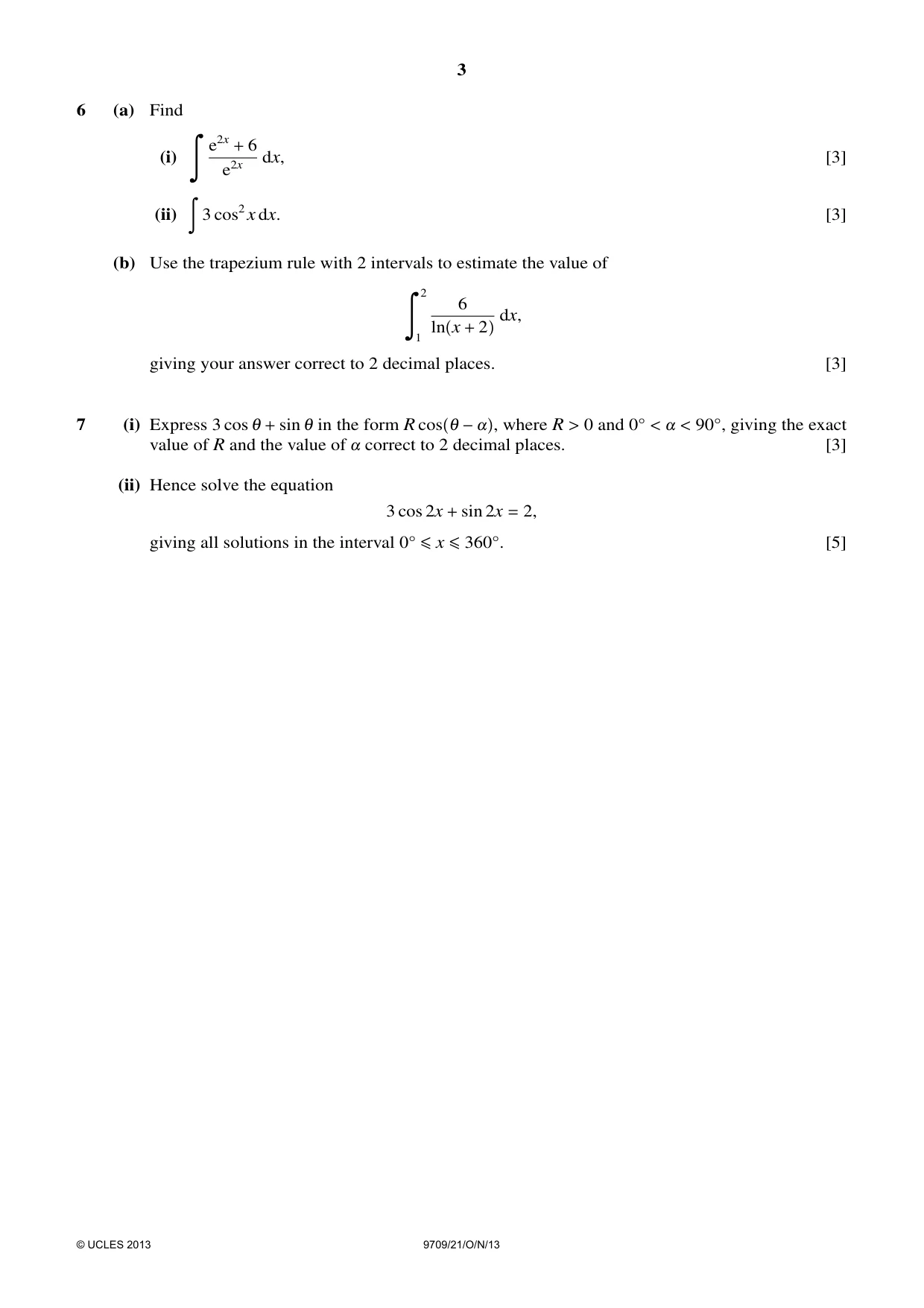 Cambridge A Level Mathematics 9709 2013 Oct/Nov Paper 2 · Variant 1 question paper, page 3 of 4