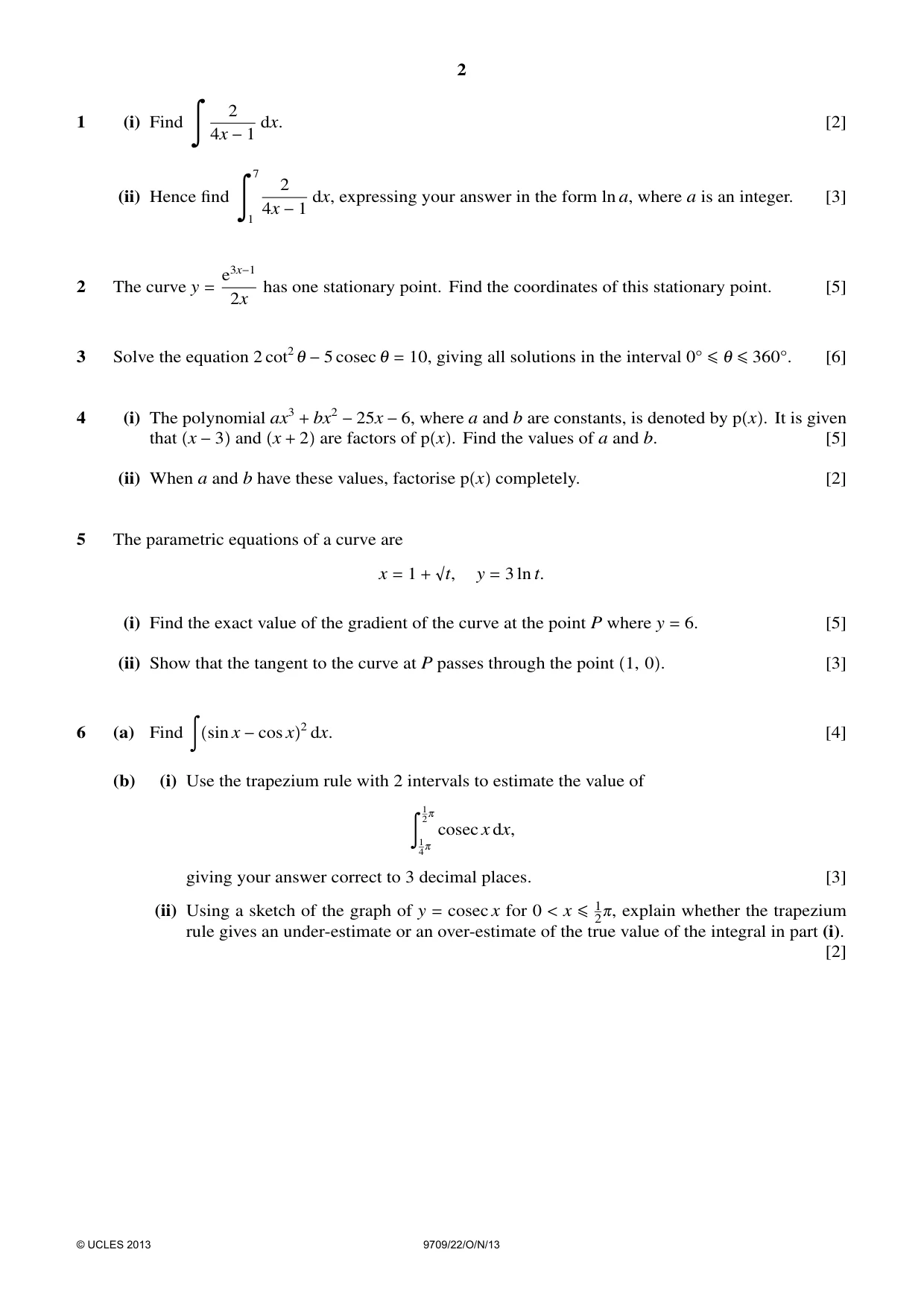 Cambridge A Level Mathematics 9709 2013 Oct/Nov Paper 2 · Variant 2 question paper, page 2 of 4