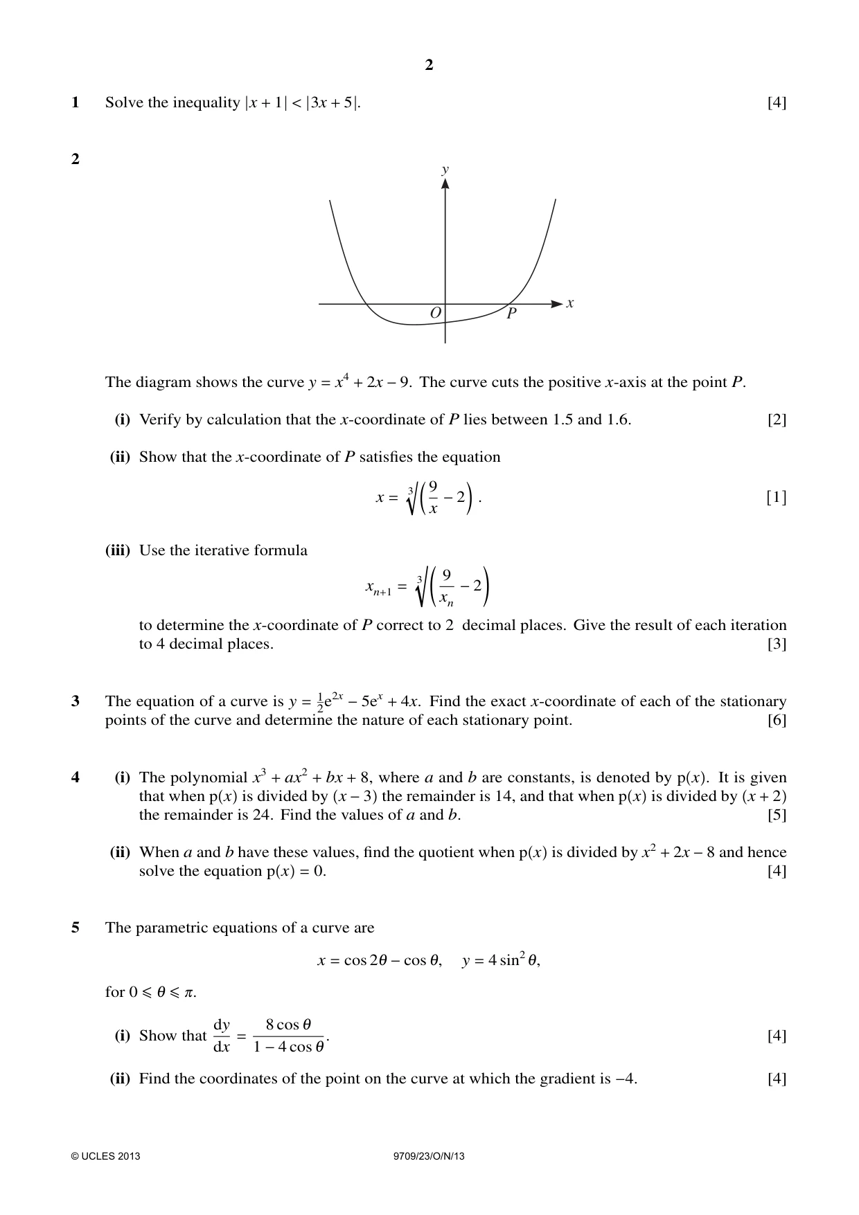Cambridge A Level Mathematics 9709 2013 Oct/Nov Paper 2 · Variant 3 question paper, page 2 of 4