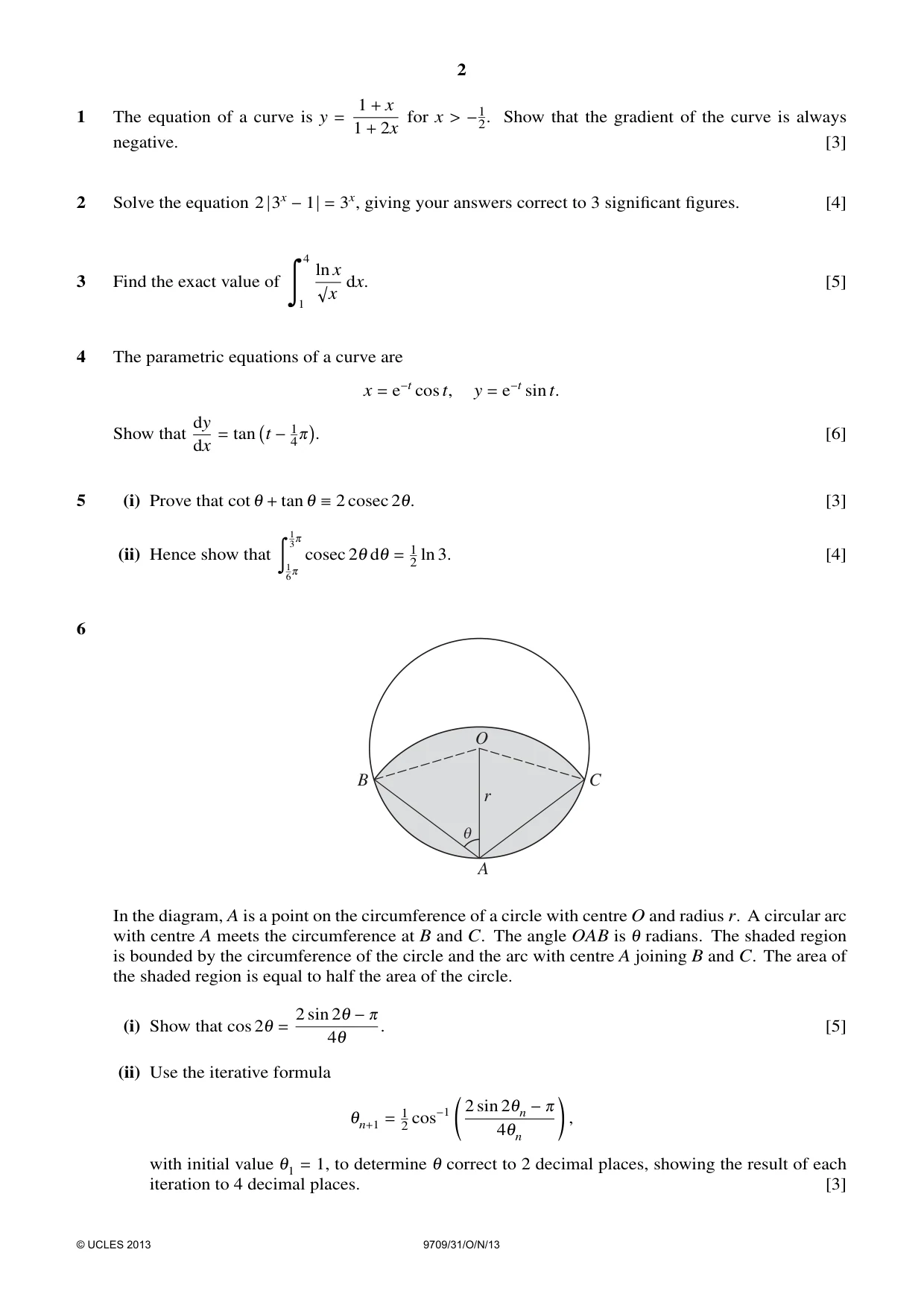 Cambridge A Level Mathematics 9709 2013 Oct/Nov Paper 3 · Variant 1 question paper, page 2 of 4