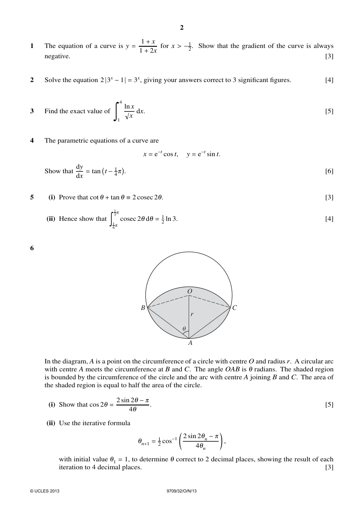 Cambridge A Level Mathematics 9709 2013 Oct/Nov Paper 3 · Variant 2 question paper, page 2 of 4