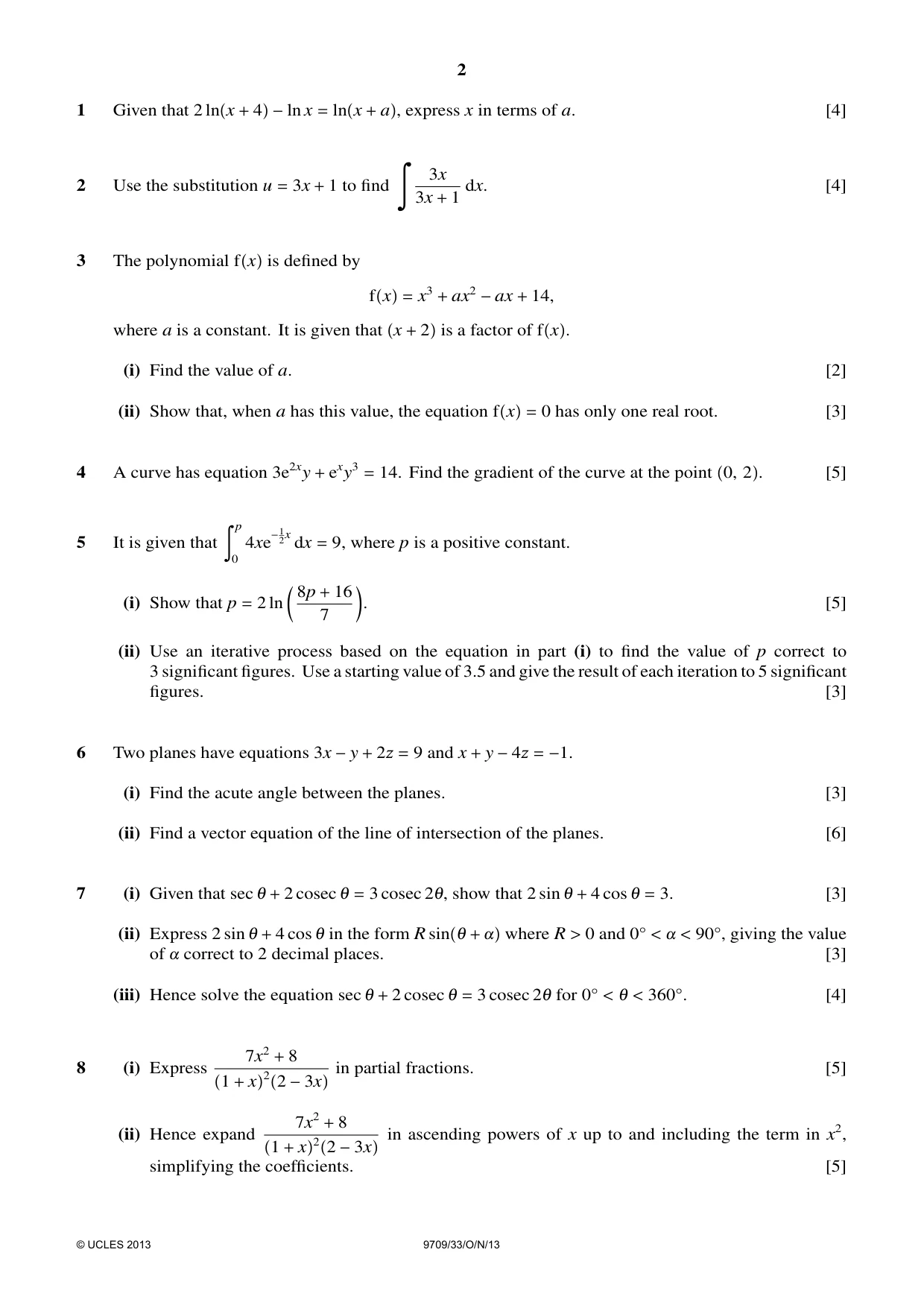 Cambridge A Level Mathematics 9709 2013 Oct/Nov Paper 3 · Variant 3 question paper, page 2 of 4