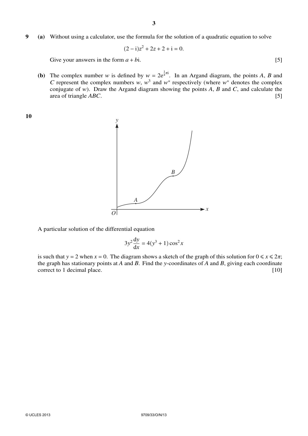 Cambridge A Level Mathematics 9709 2013 Oct/Nov Paper 3 · Variant 3 question paper, page 3 of 4