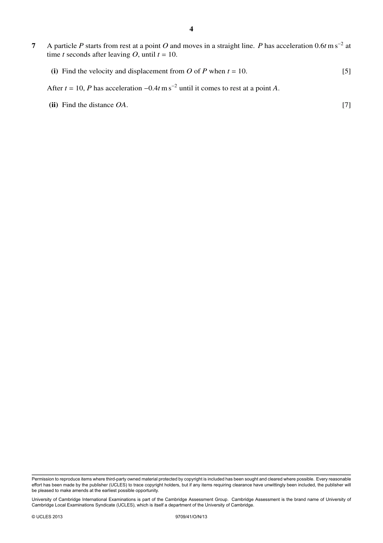 Cambridge A Level Mathematics 9709 2013 Oct/Nov Paper 4 · Variant 1 question paper, page 4 of 4