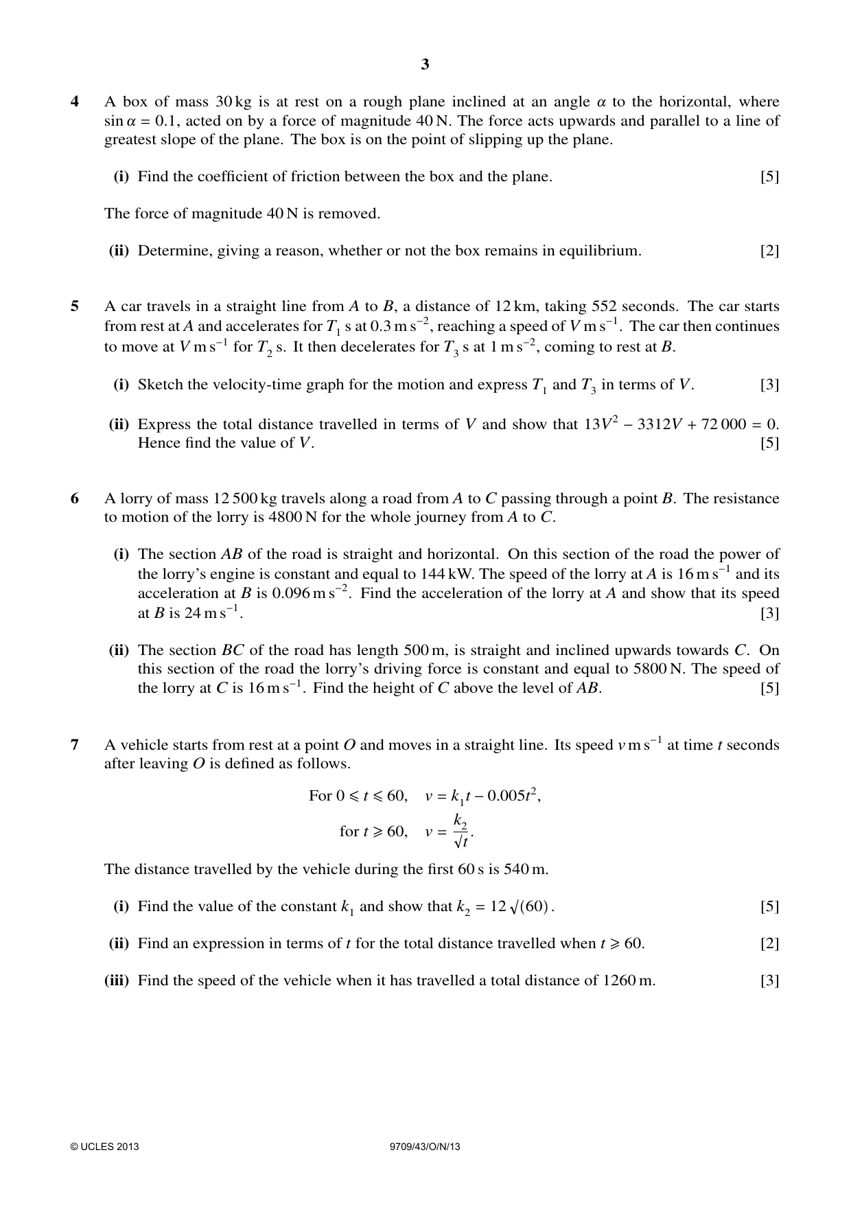 Cambridge A Level Mathematics 9709 2013 Oct/Nov Paper 4 · Variant 3 question paper, page 3 of 4